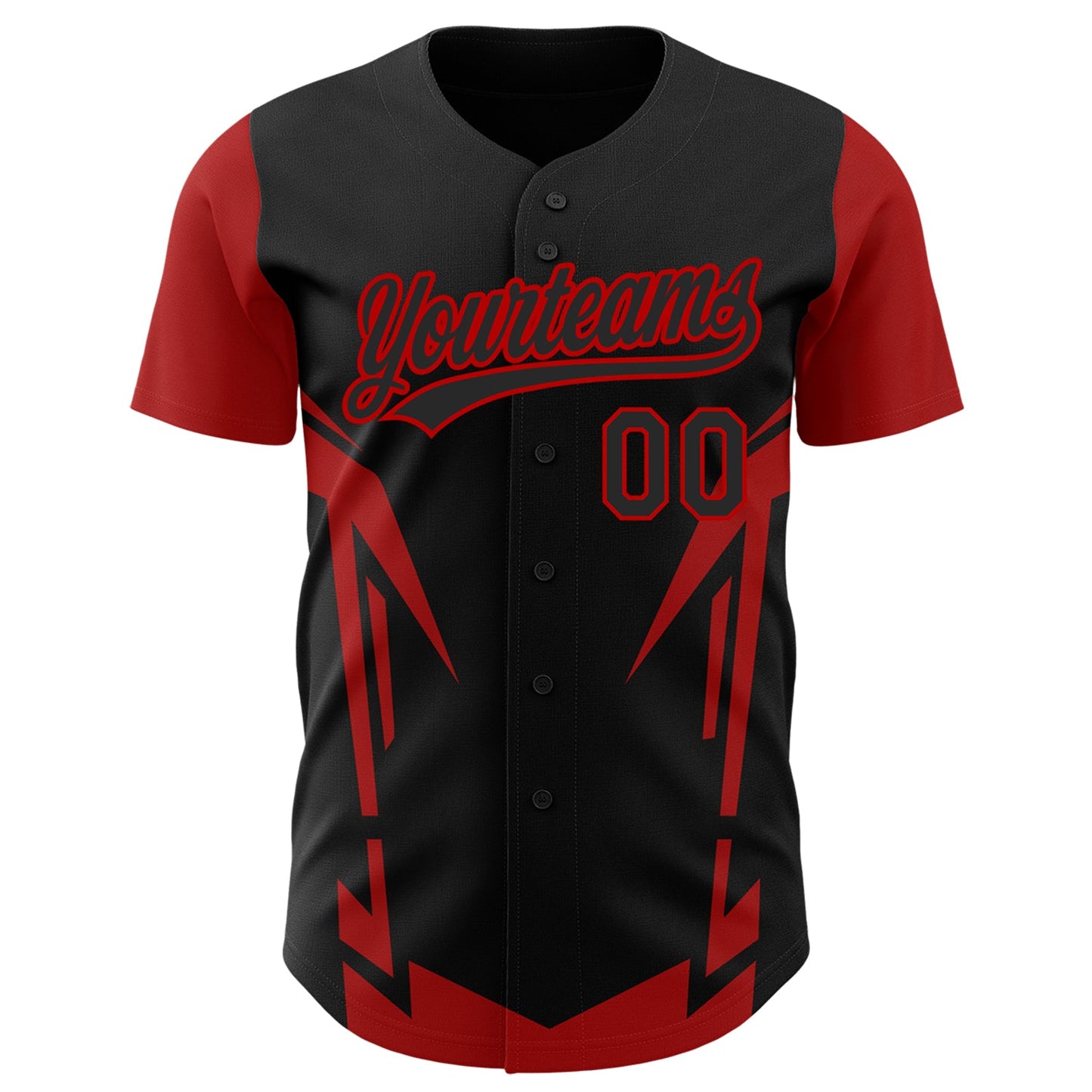 Custom Black Red 3D Pattern Design Side Sharp Edges Authentic Baseball Jersey view 2