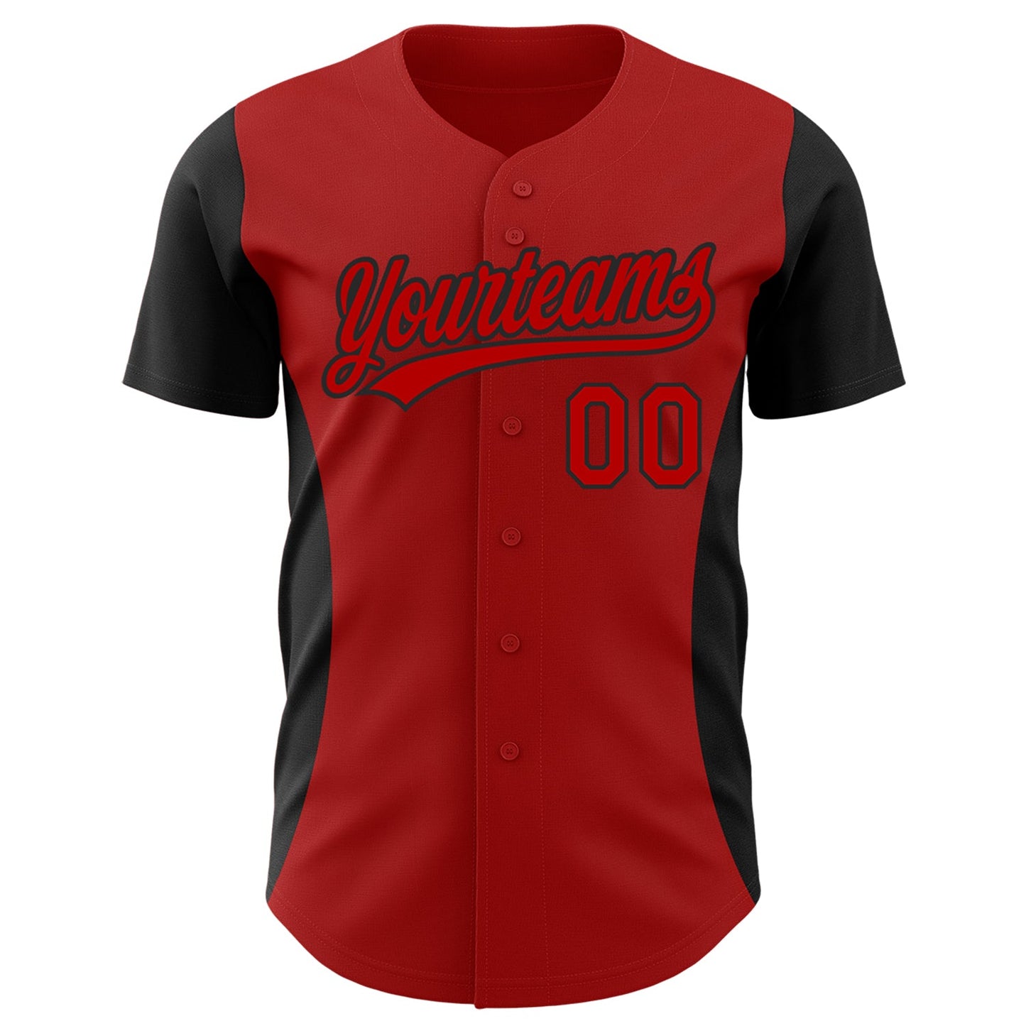 Custom Red Black 3D Pattern Design Side Panel Stripes Authentic Baseball Jersey view 2
