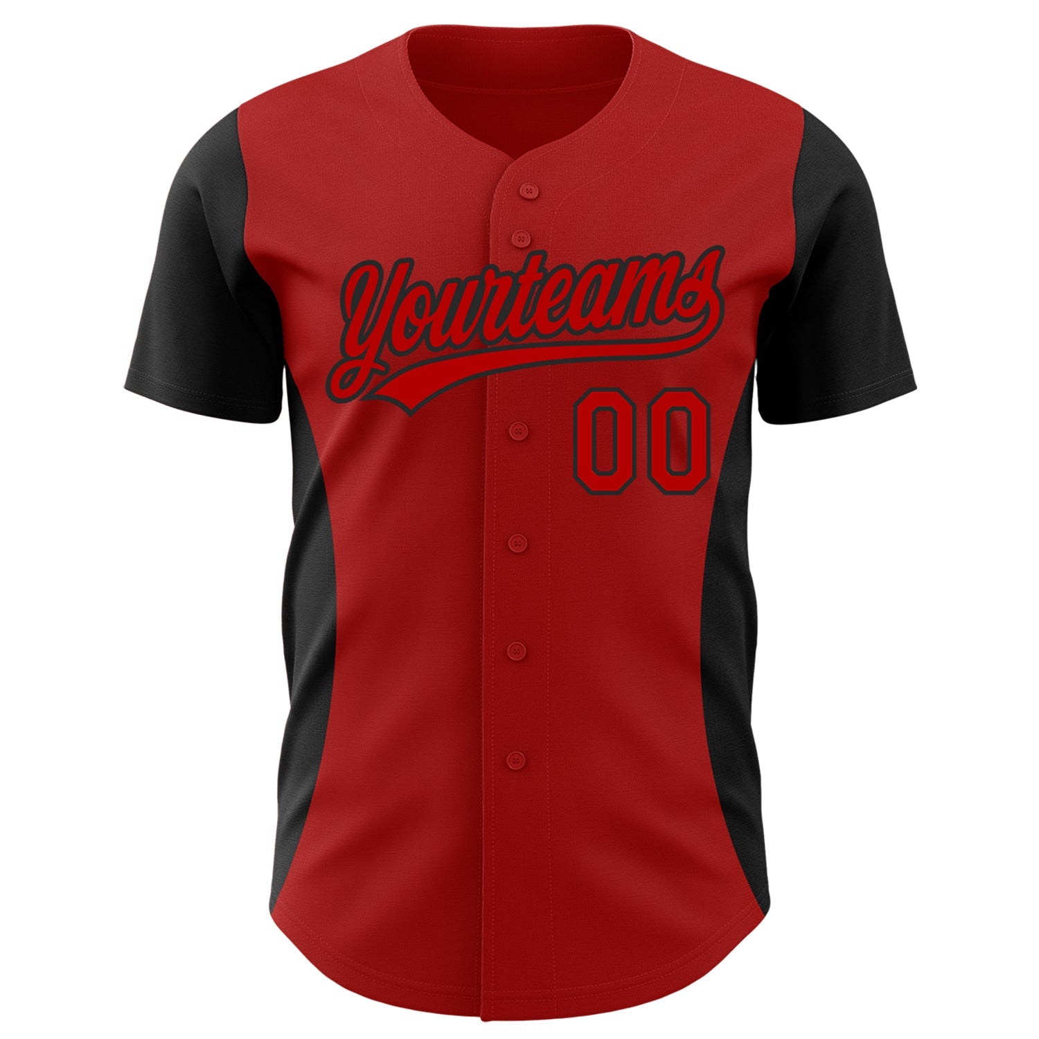 Custom Red Black 3D Pattern Design Side Panel Stripes Authentic Baseball Jersey view 2