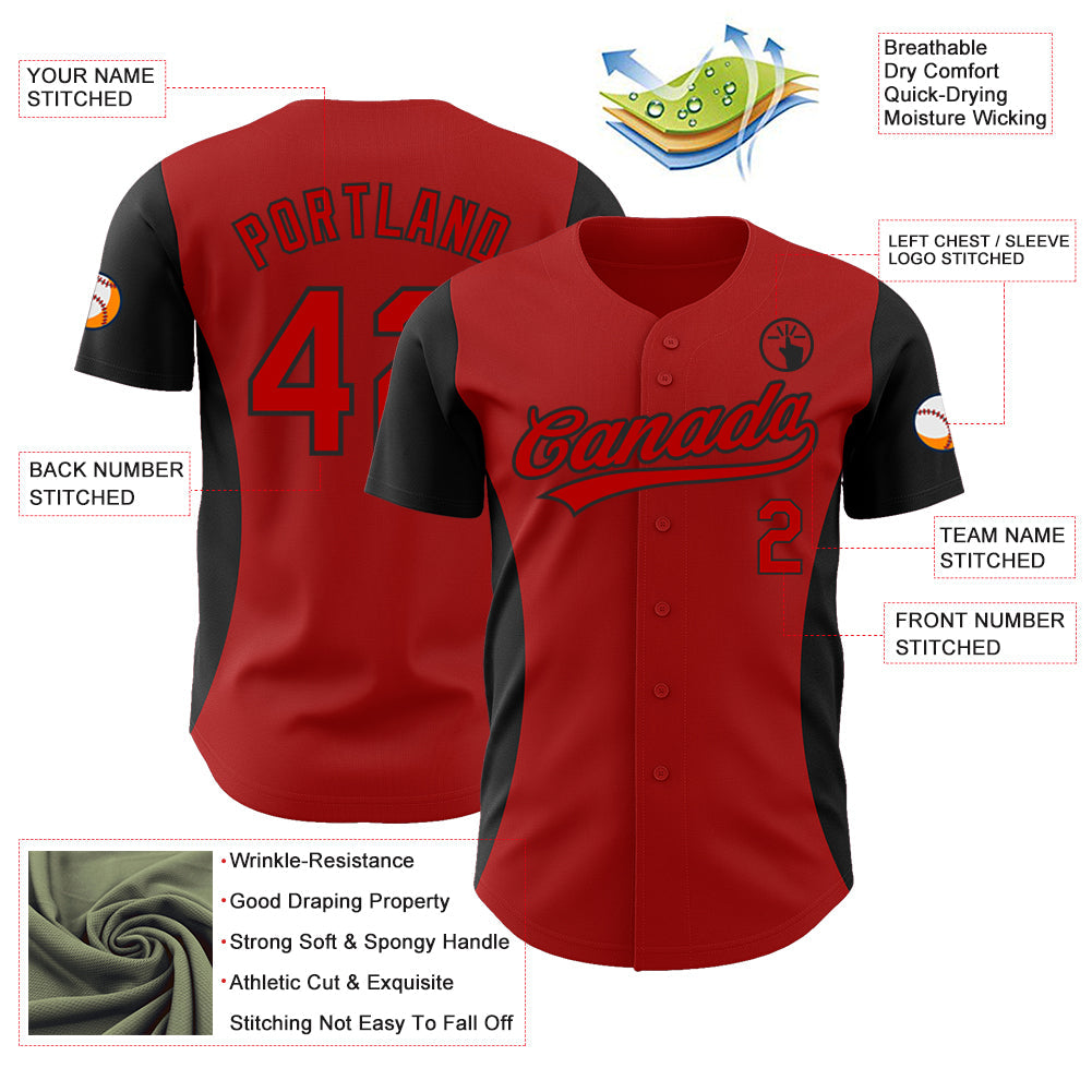 Custom Red Black 3D Pattern Design Side Panel Stripes Authentic Baseball Jersey view 3