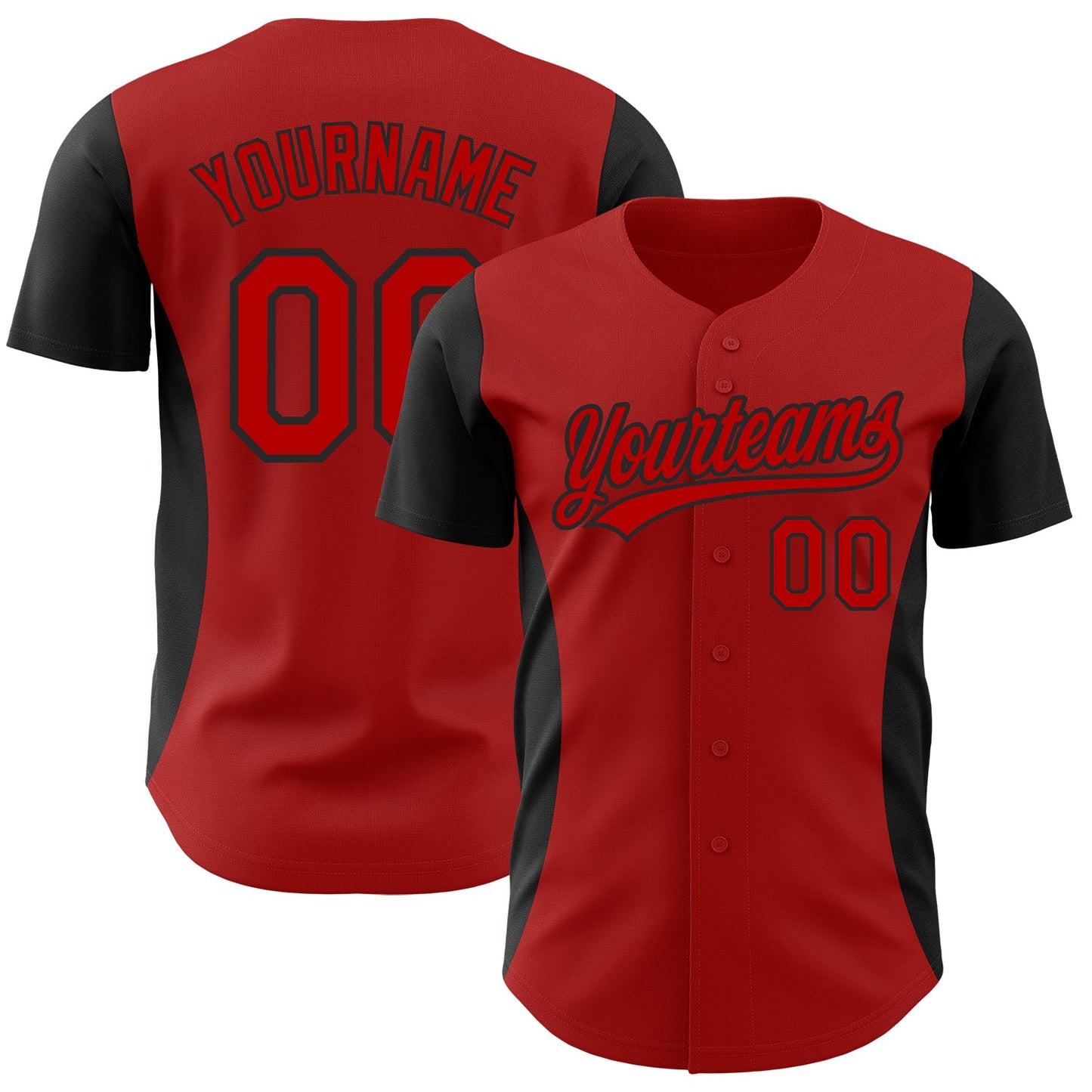 Custom Red Black 3D Pattern Design Side Panel Stripes Authentic Baseball Jersey - Main View