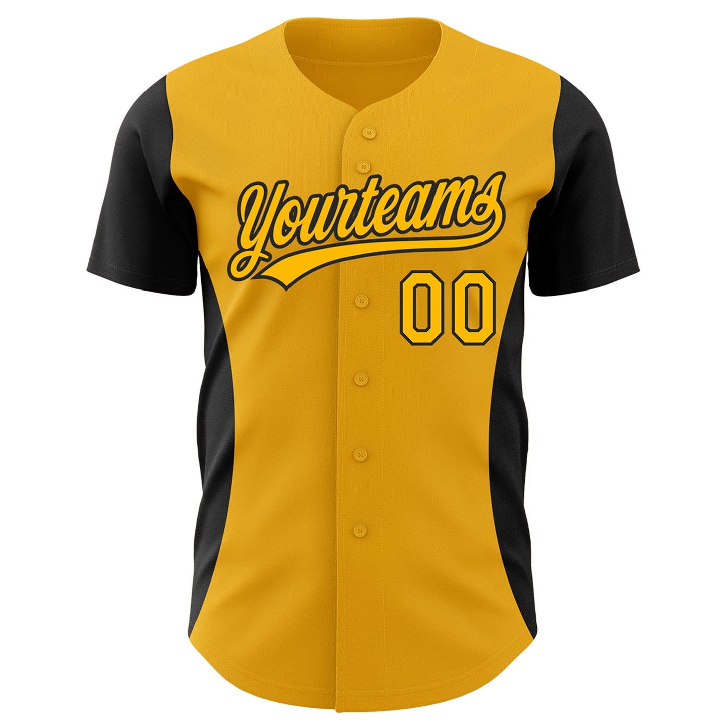 Custom Gold Black 3D Pattern Design Side Panel Stripes Authentic Baseball Jersey view 2