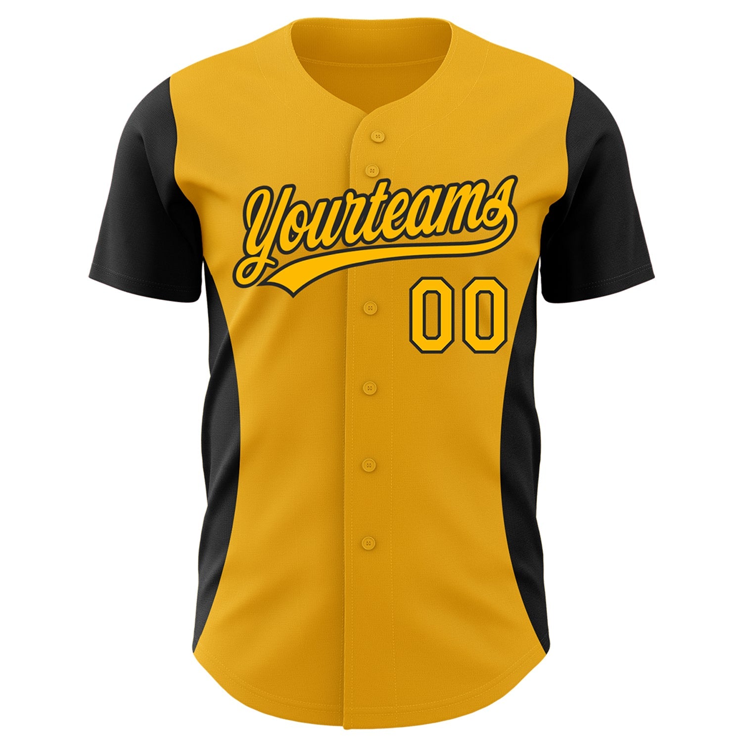 Custom Gold Black 3D Pattern Design Side Panel Stripes Authentic Baseball Jersey view 2