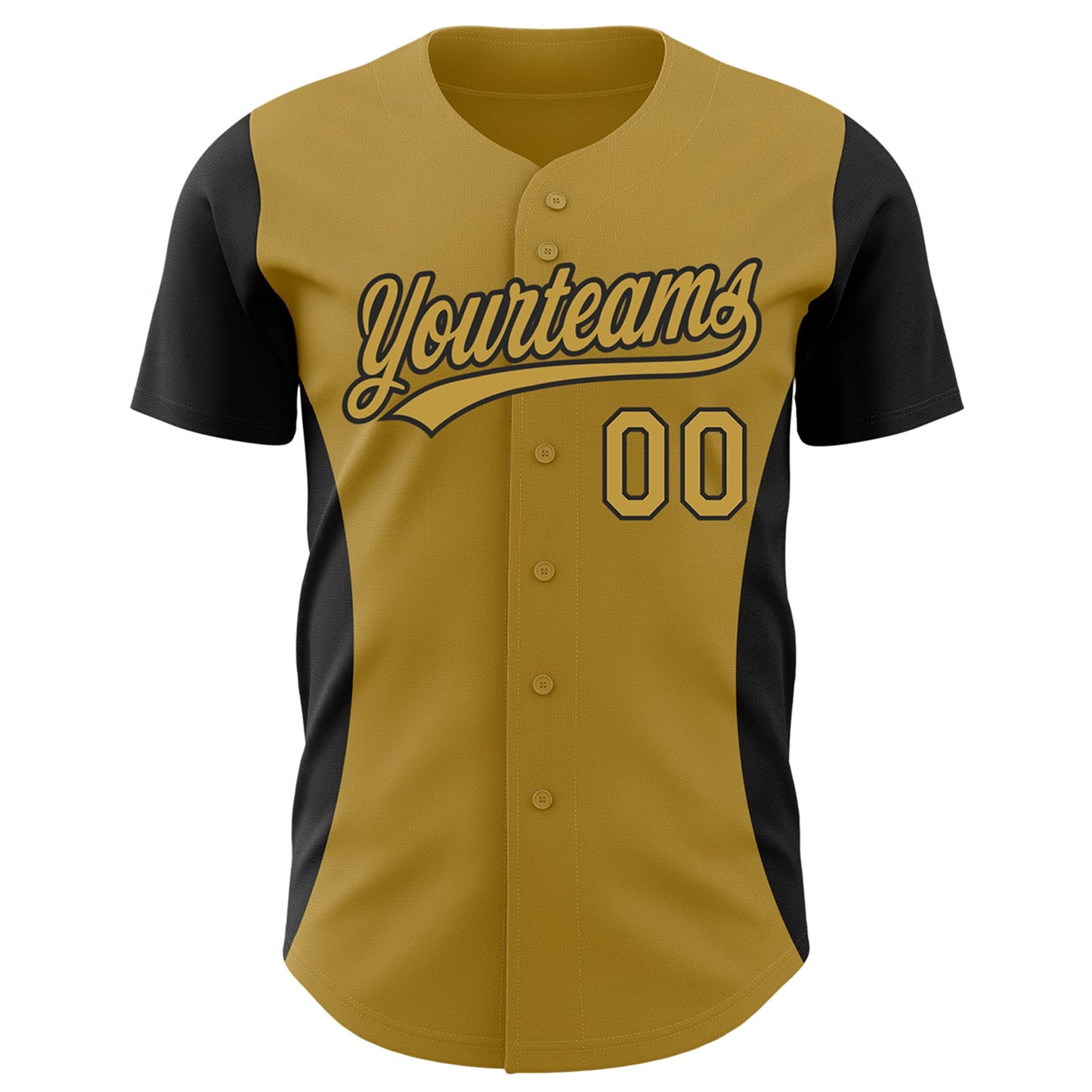 Custom Old Gold Black 3D Pattern Design Side Panel Stripes Authentic Baseball Jersey view 2