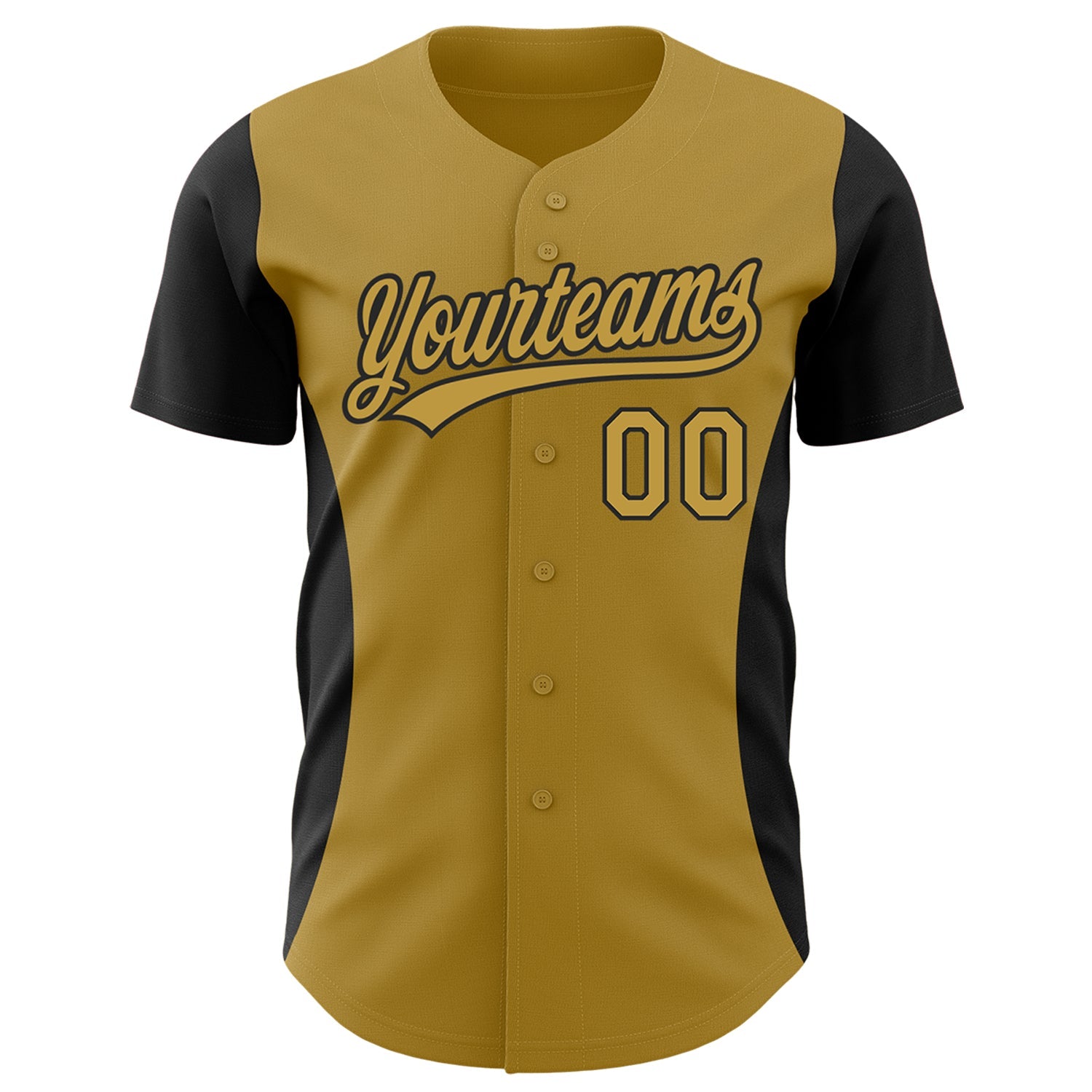 Custom Old Gold Black 3D Pattern Design Side Panel Stripes Authentic Baseball Jersey view 2
