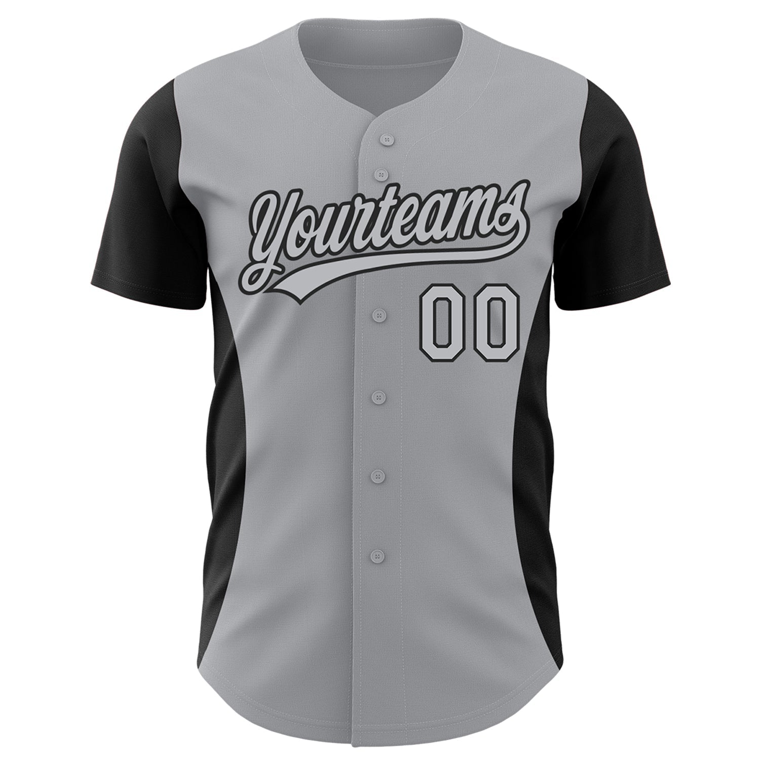 Custom Gray Black 3D Pattern Design Side Panel Stripes Authentic Baseball Jersey view 2