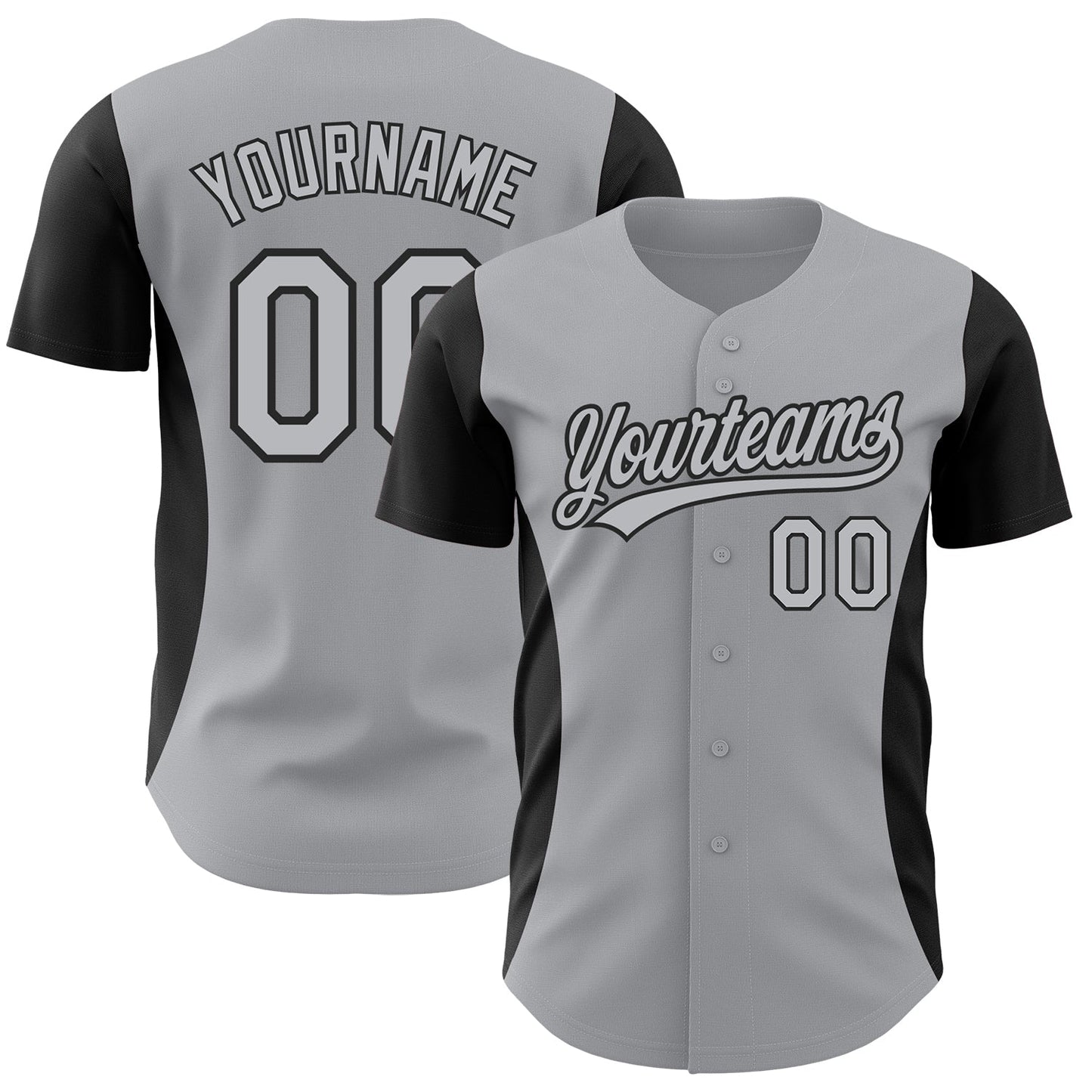 Custom Gray Black 3D Pattern Design Side Panel Stripes Authentic Baseball Jersey - Main View
