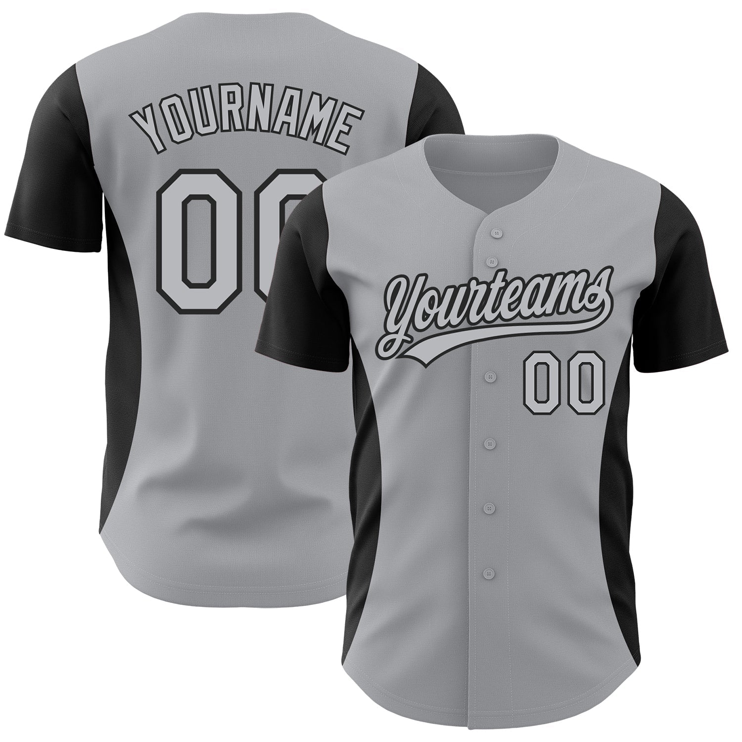 Custom Gray Black 3D Pattern Design Side Panel Stripes Authentic Baseball Jersey - Main View