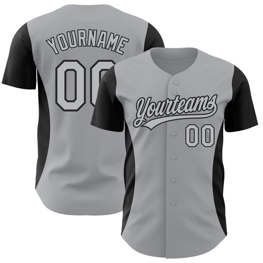 Custom Gray Black 3D Pattern Design Side Panel Stripes Authentic Baseball Jersey - Main View