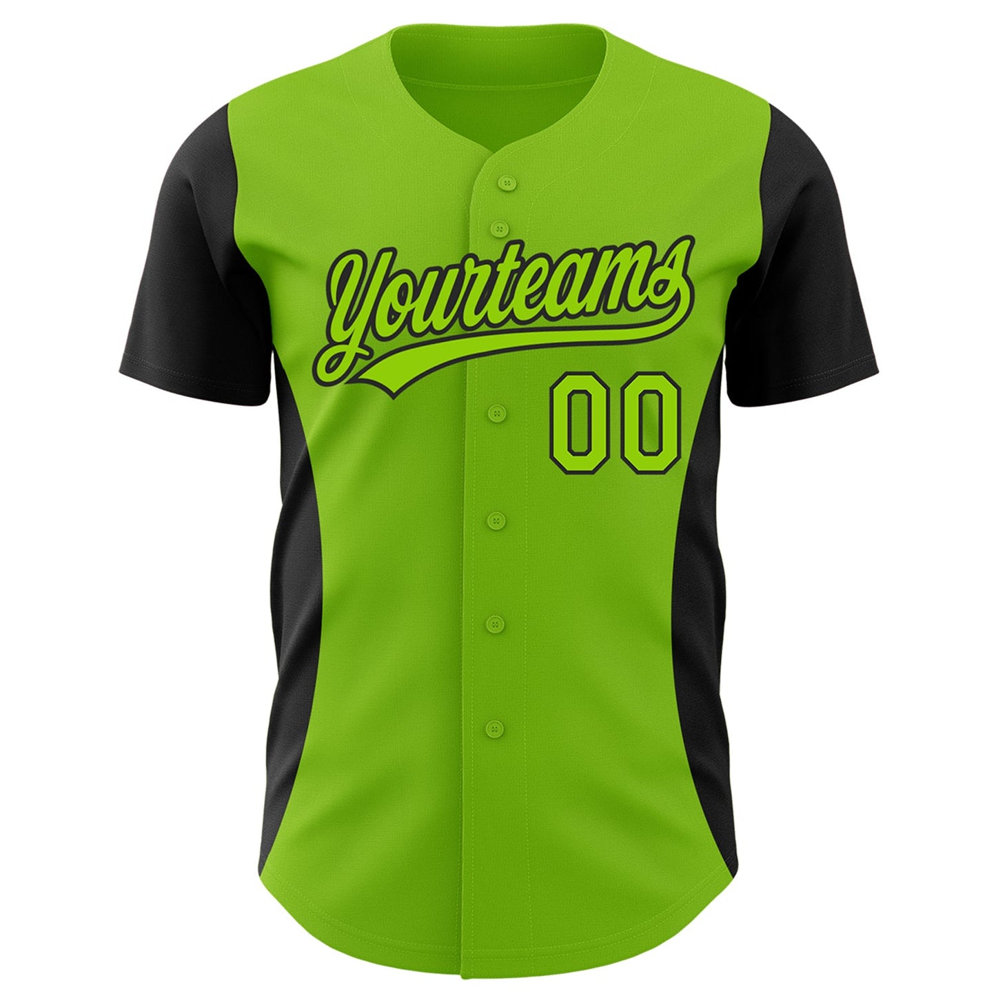 Custom Neon Green Black 3D Pattern Design Side Panel Stripes Authentic Baseball Jersey view 2