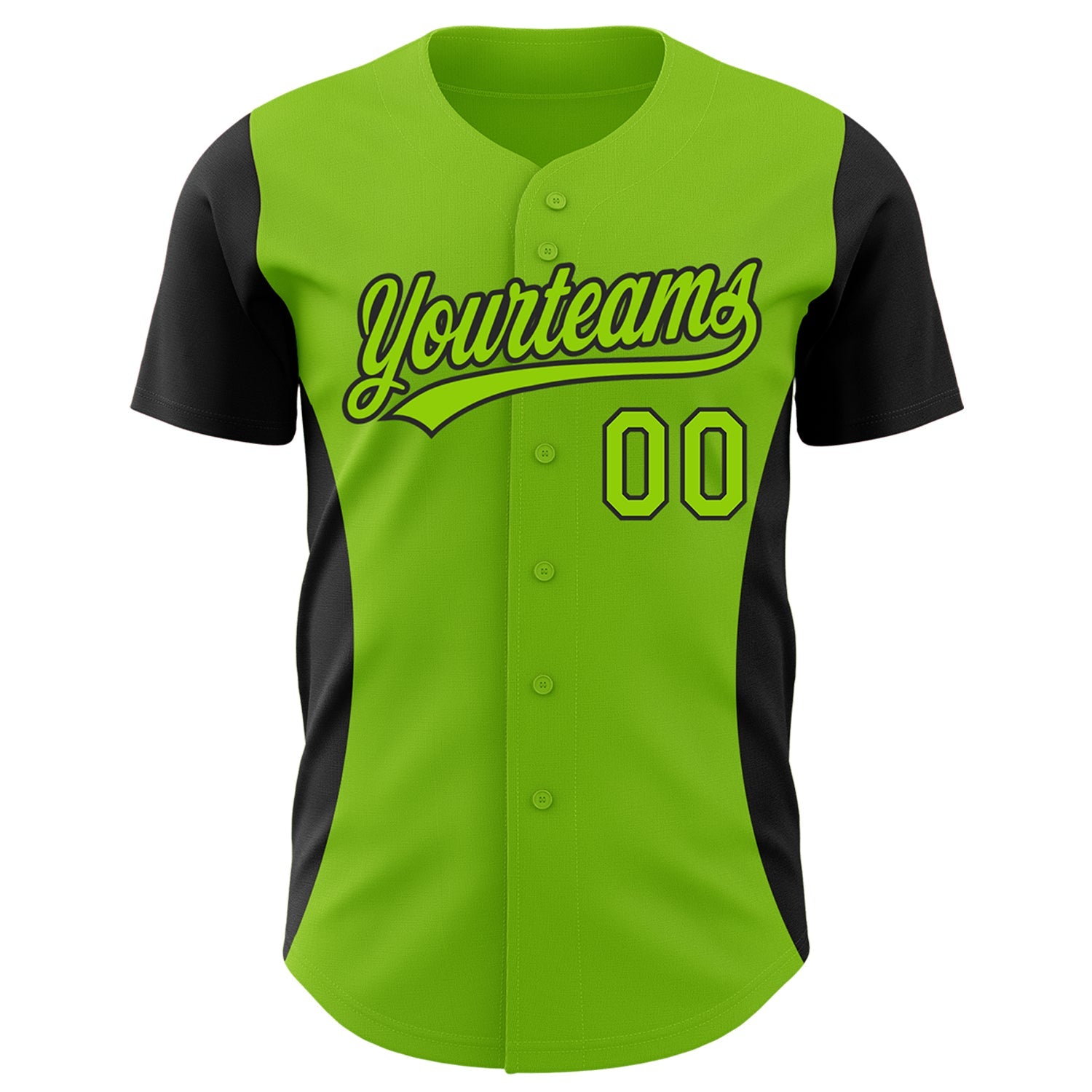 Custom Neon Green Black 3D Pattern Design Side Panel Stripes Authentic Baseball Jersey view 2