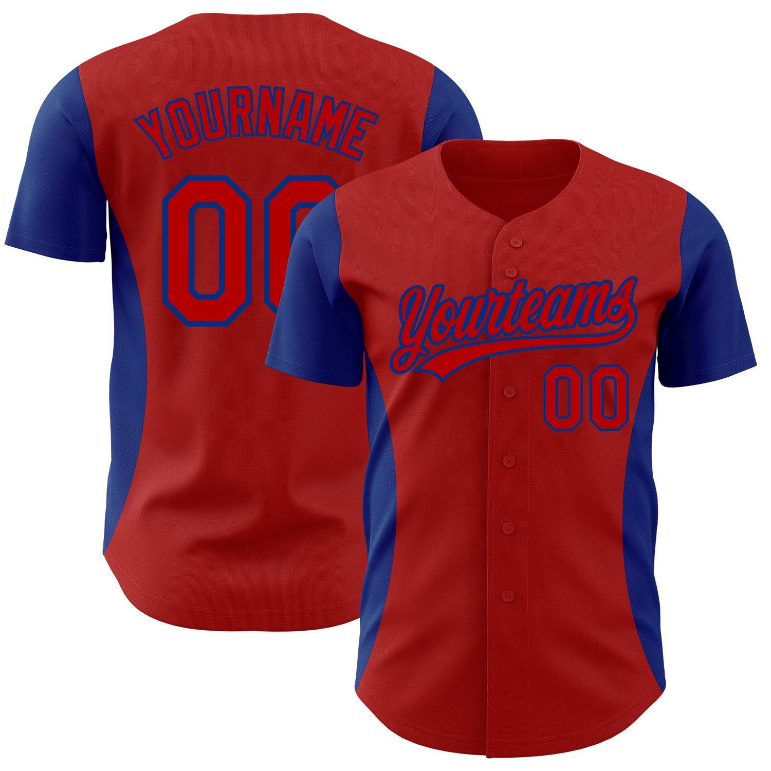 Custom Red Royal 3D Pattern Design Side Panel Stripes Authentic Baseball Jersey - Main View