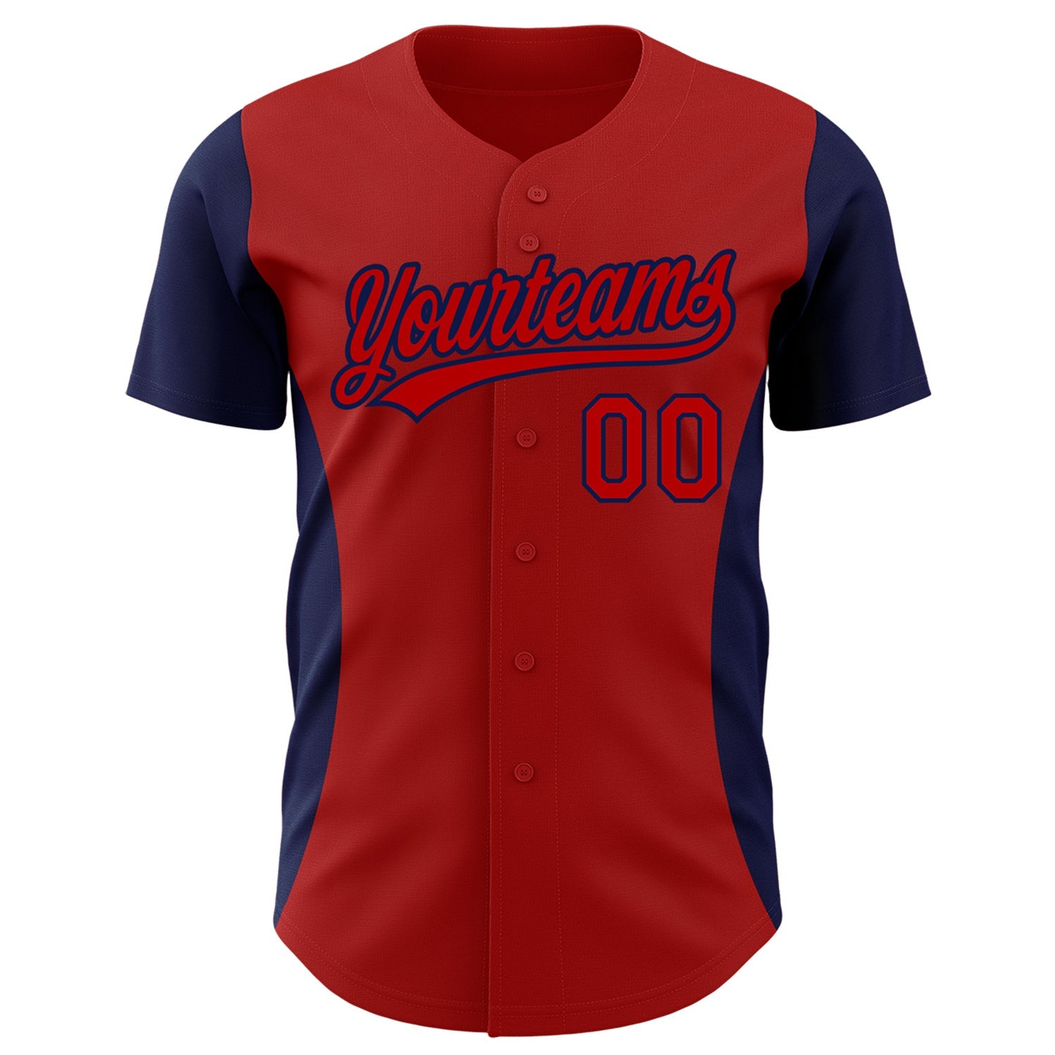 Custom Red Navy 3D Pattern Design Side Panel Stripes Authentic Baseball Jersey view 2