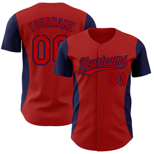 Custom Red Navy 3D Pattern Design Side Panel Stripes Authentic Baseball Jersey - Main View