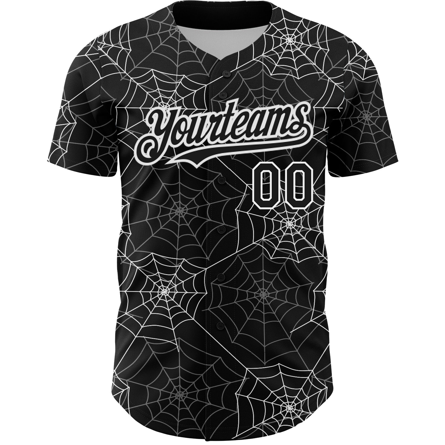 Custom Black White 3D Pattern Design Spider Web Authentic Baseball Jersey view 2