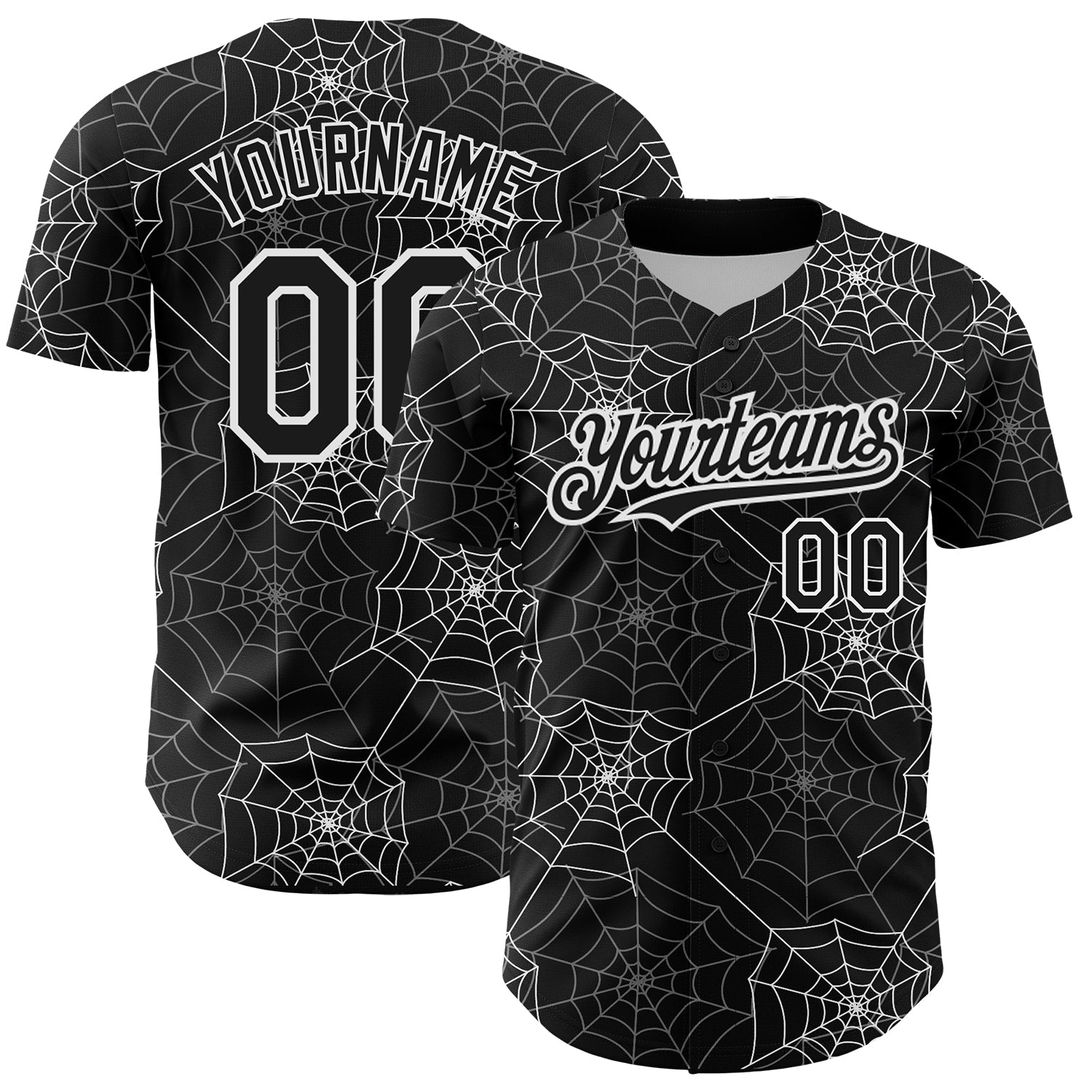 Custom Black White 3D Pattern Design Spider Web Authentic Baseball Jersey - Main View