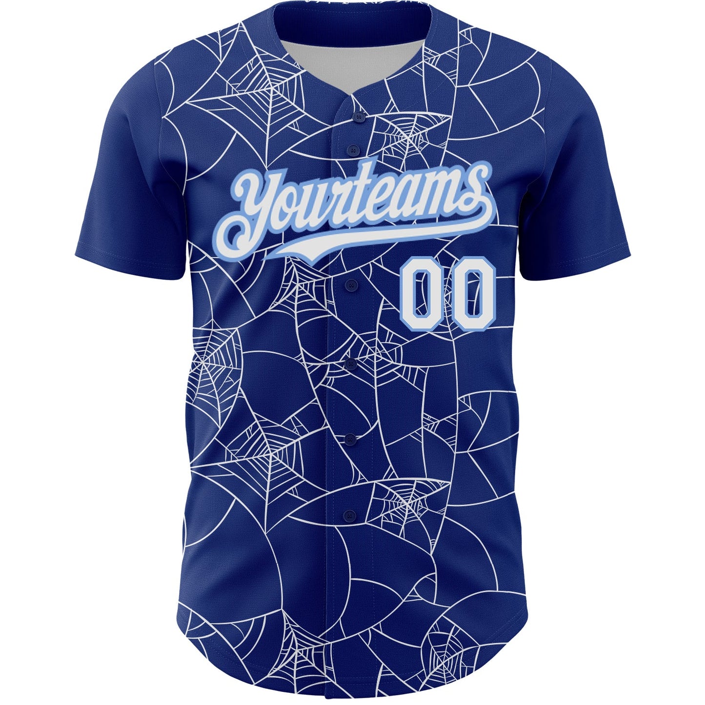 Custom Royal White-Light Blue 3D Pattern Design Spider Web Authentic Baseball Jersey view 2