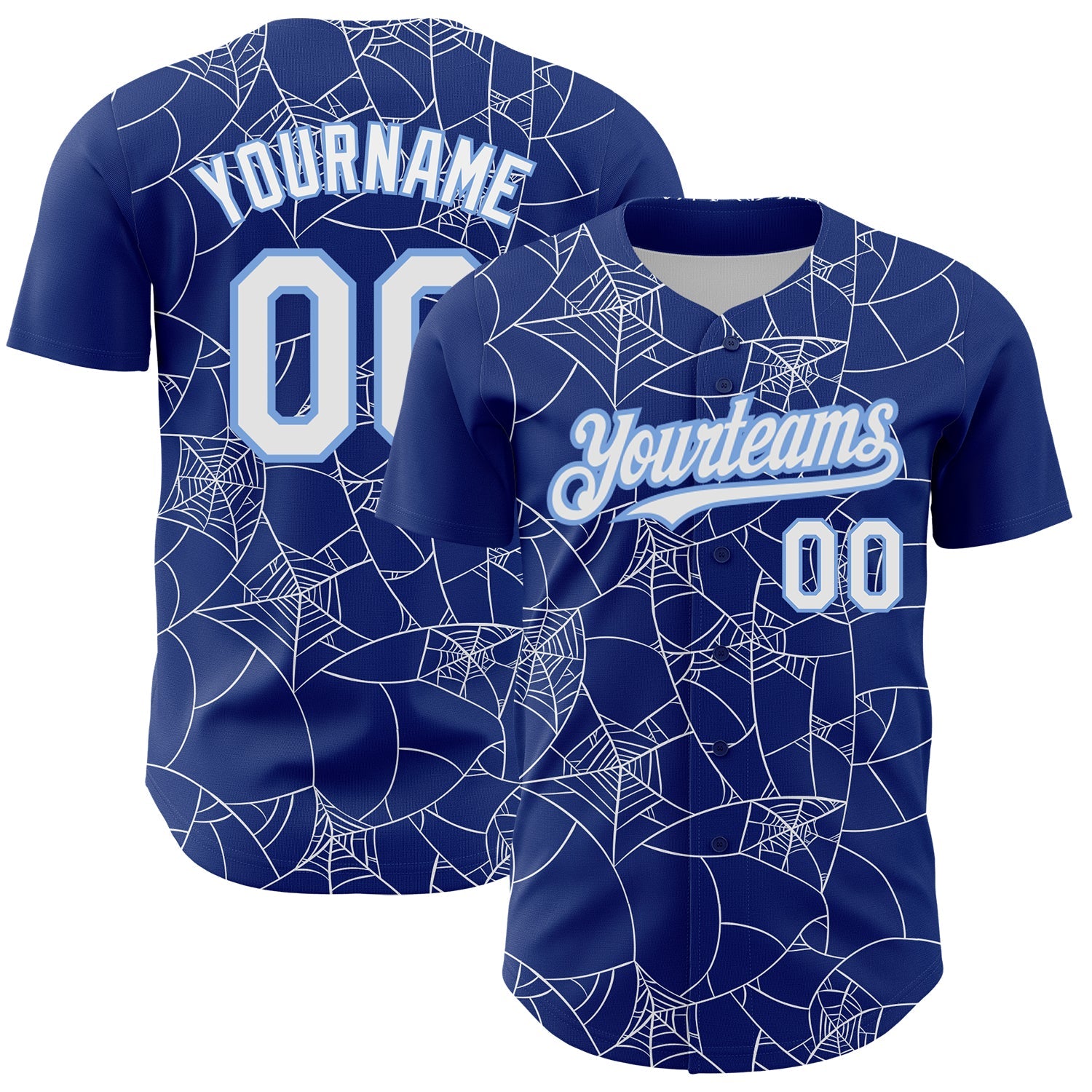 Custom Royal White-Light Blue 3D Pattern Design Spider Web Authentic Baseball Jersey - Main View