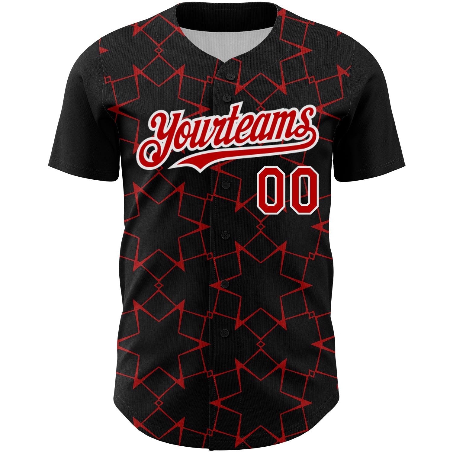 Custom Black Red-White 3D Pattern Design Star Lines Authentic Baseball Jersey view 2