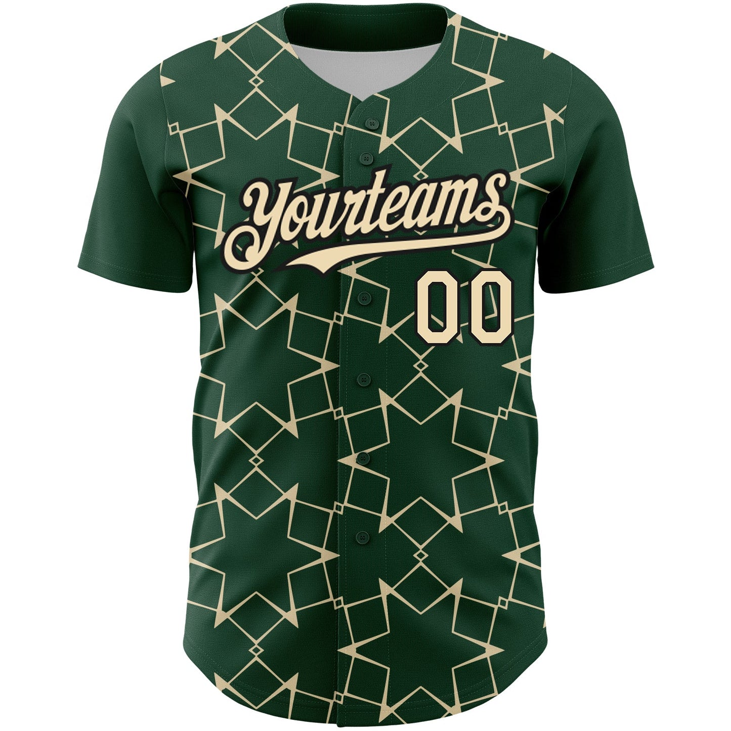 Custom Green Cream-Black 3D Pattern Design Star Lines Authentic Baseball Jersey view 2