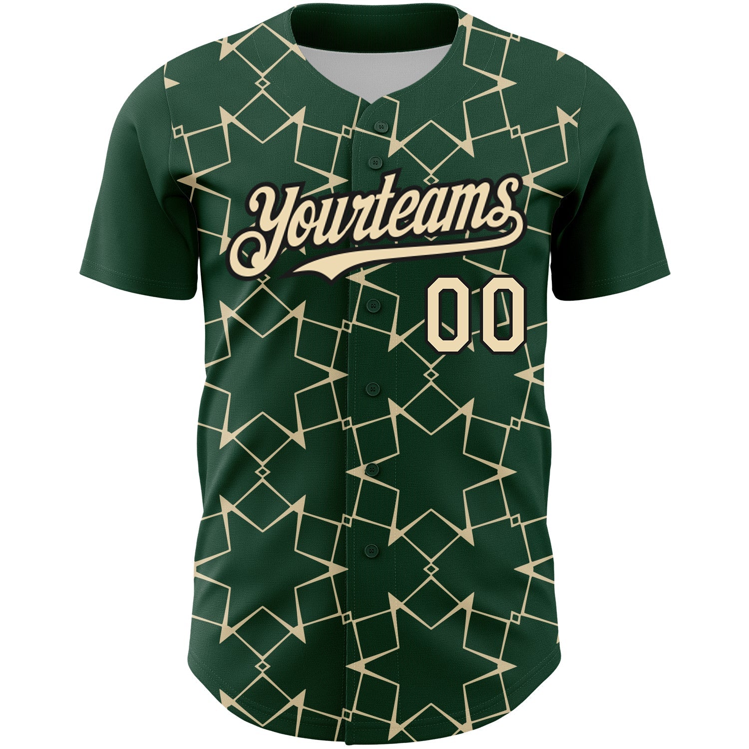 Custom Green Cream-Black 3D Pattern Design Star Lines Authentic Baseball Jersey view 2