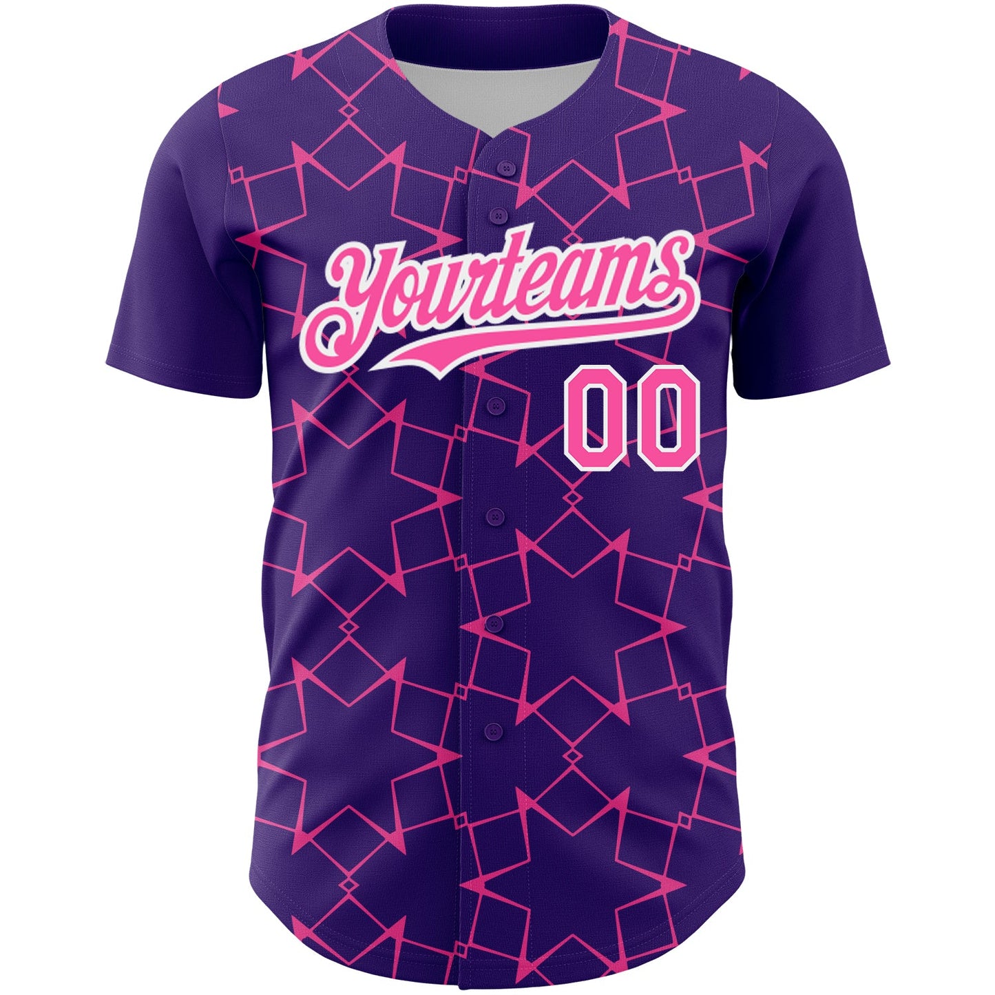 Custom Purple Pink-White 3D Pattern Design Star Lines Authentic Baseball Jersey view 2