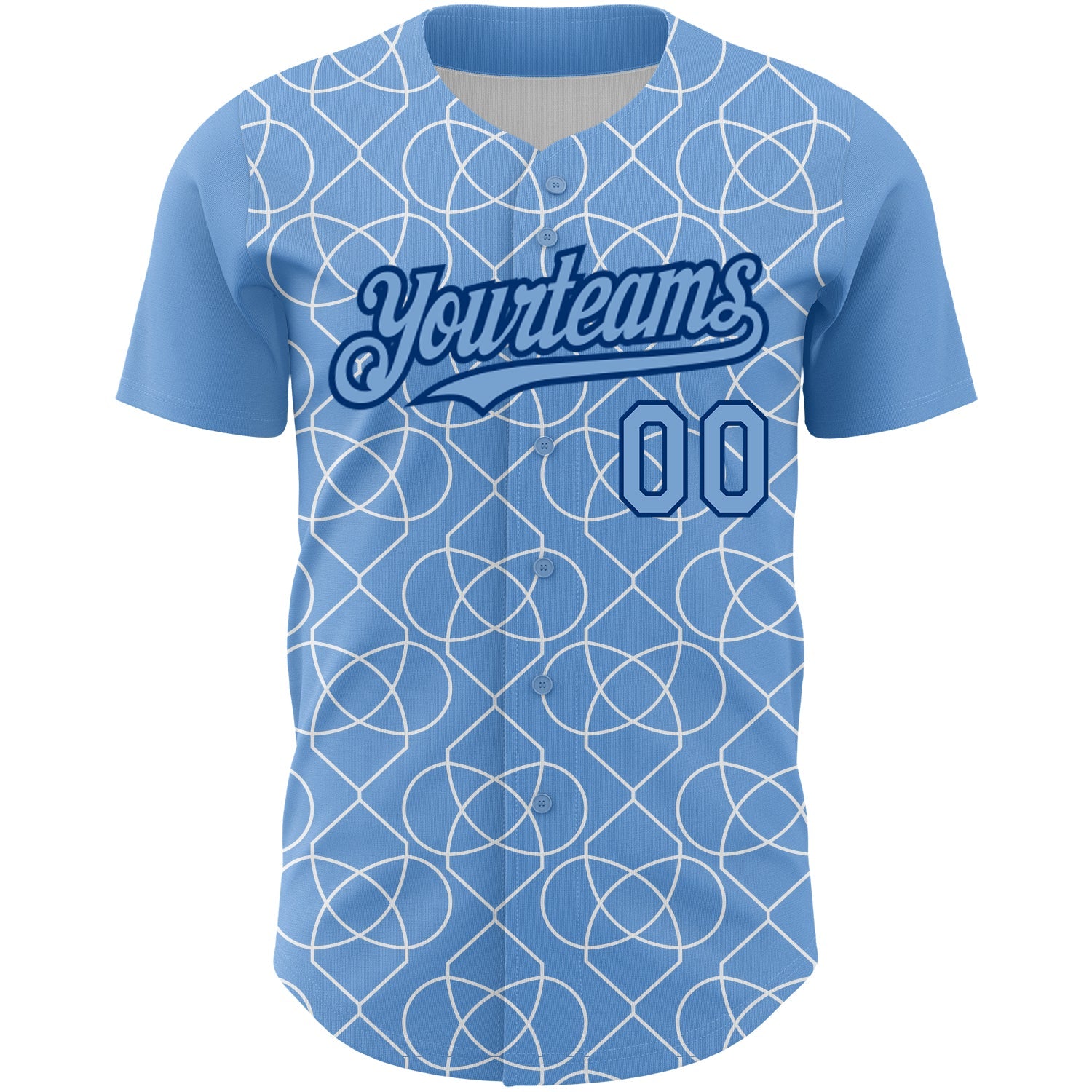 Custom Light Blue Black-White 3D Pattern Design Arabesque Shape Authentic Baseball Jersey view 2