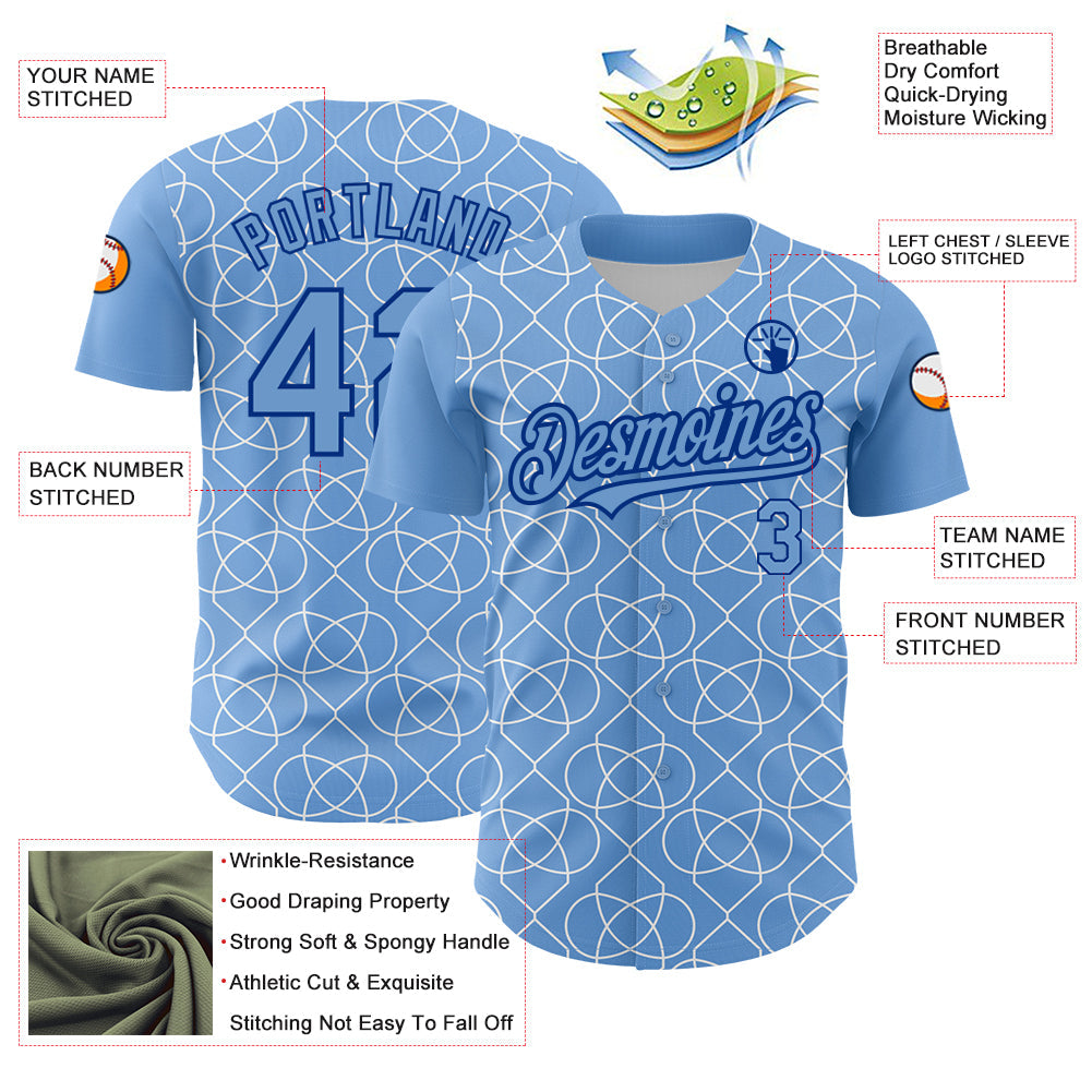 Custom Light Blue Black-White 3D Pattern Design Arabesque Shape Authentic Baseball Jersey view 3
