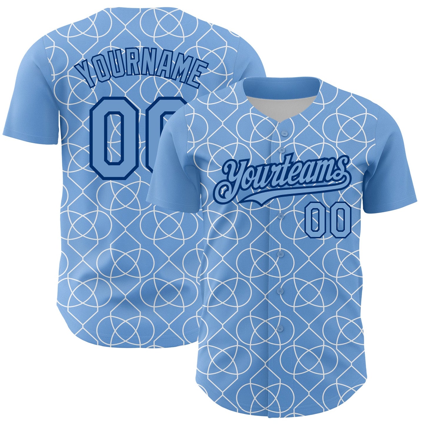Custom Light Blue Black-White 3D Pattern Design Arabesque Shape Authentic Baseball Jersey - Main View