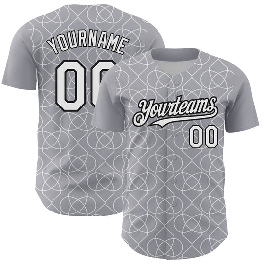 Custom Gray White-Black 3D Pattern Design Arabesque Shape Authentic Baseball Jersey - Main View