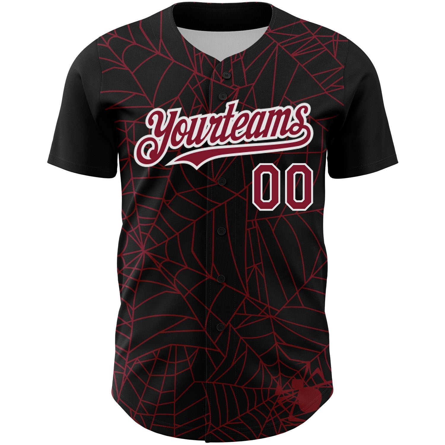 Custom Black Crimson-White 3D Pattern Design Spider Web Authentic Baseball Jersey view 2