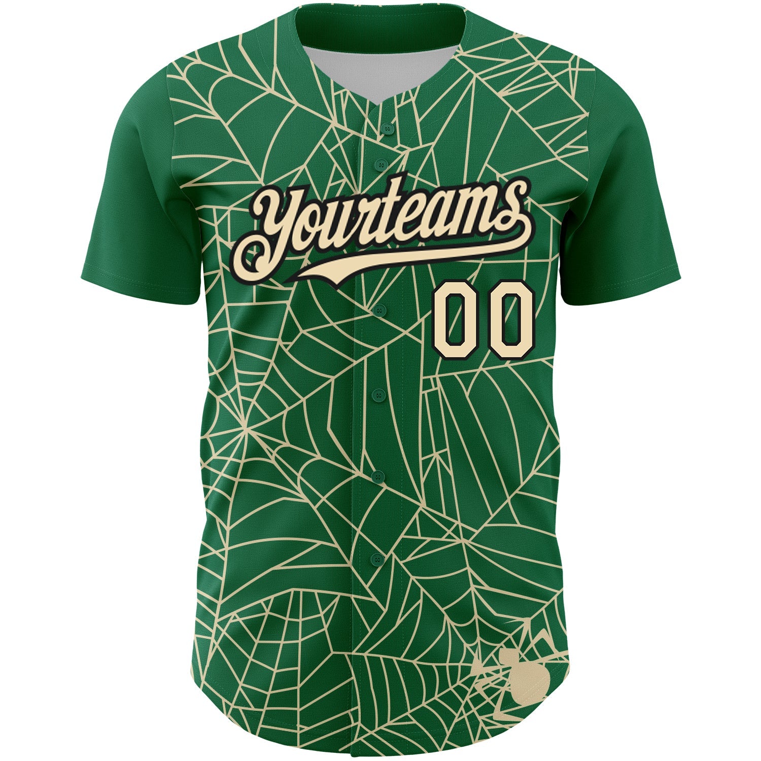 Custom Kelly Green Cream-Black 3D Pattern Design Spider Web Authentic Baseball Jersey view 2
