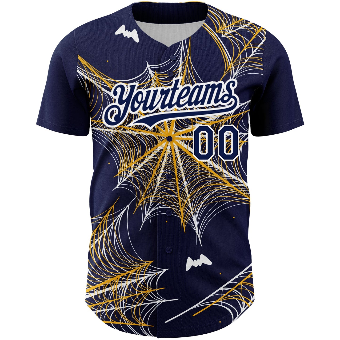 Custom Navy Gold-White 3D Pattern Design Spider Web Authentic Baseball Jersey view 2