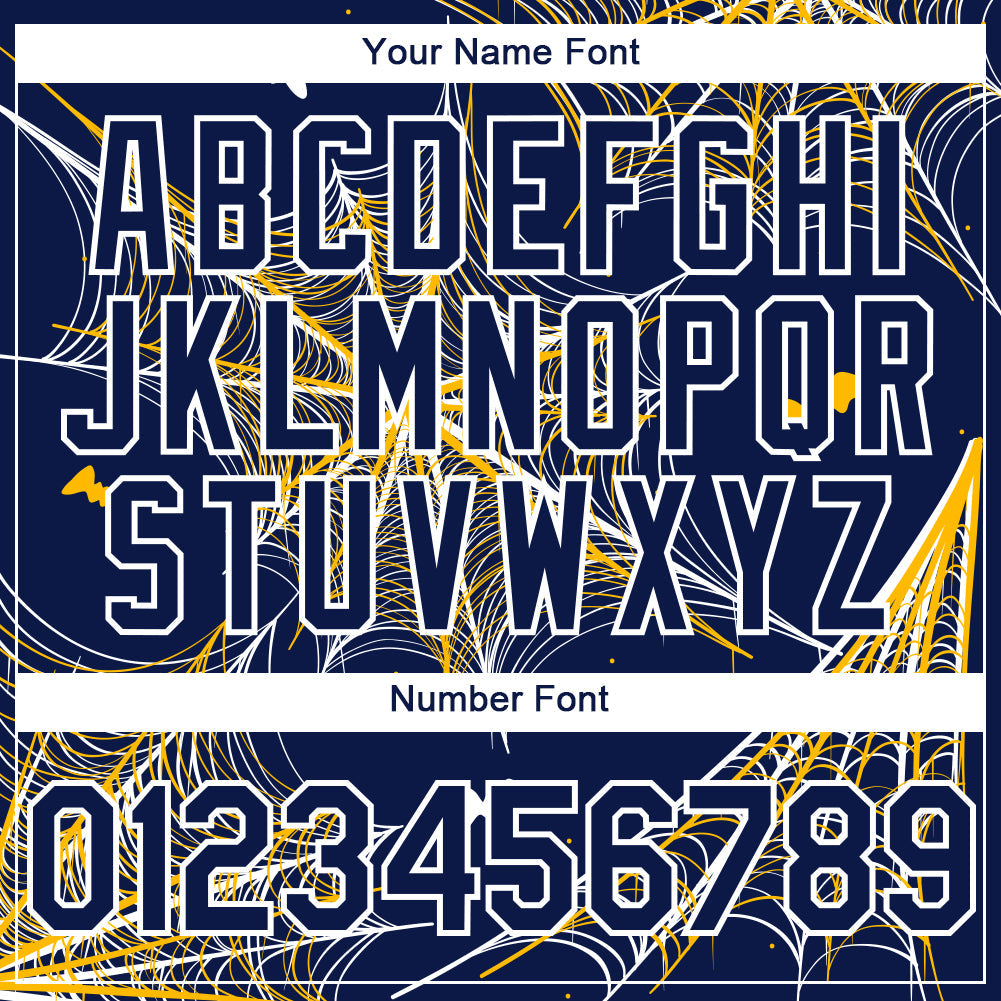 Custom Navy Gold-White 3D Pattern Design Spider Web Authentic Baseball Jersey view 5