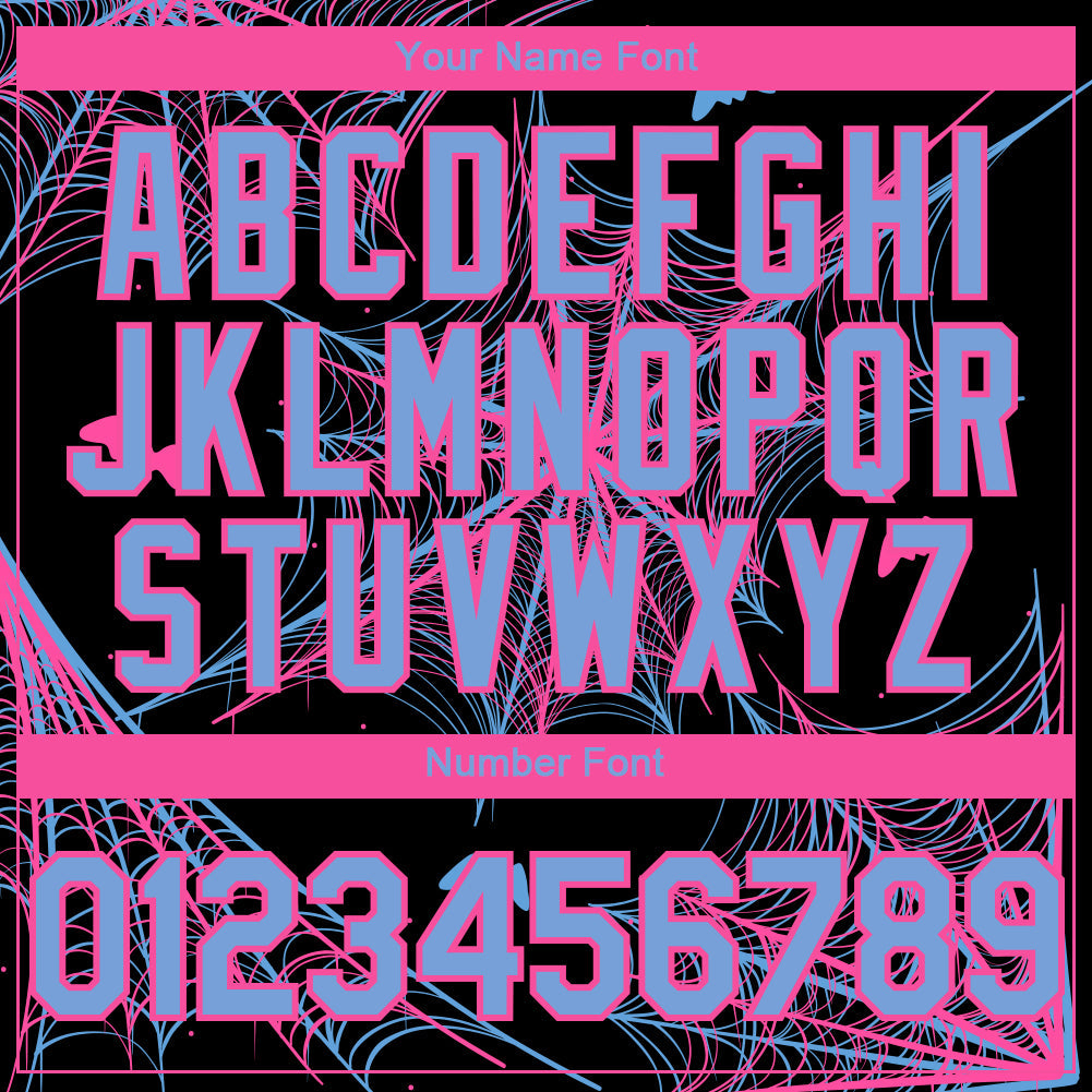 Custom Black Light Blue-Pink 3D Pattern Design Spider Web Authentic Baseball Jersey view 5