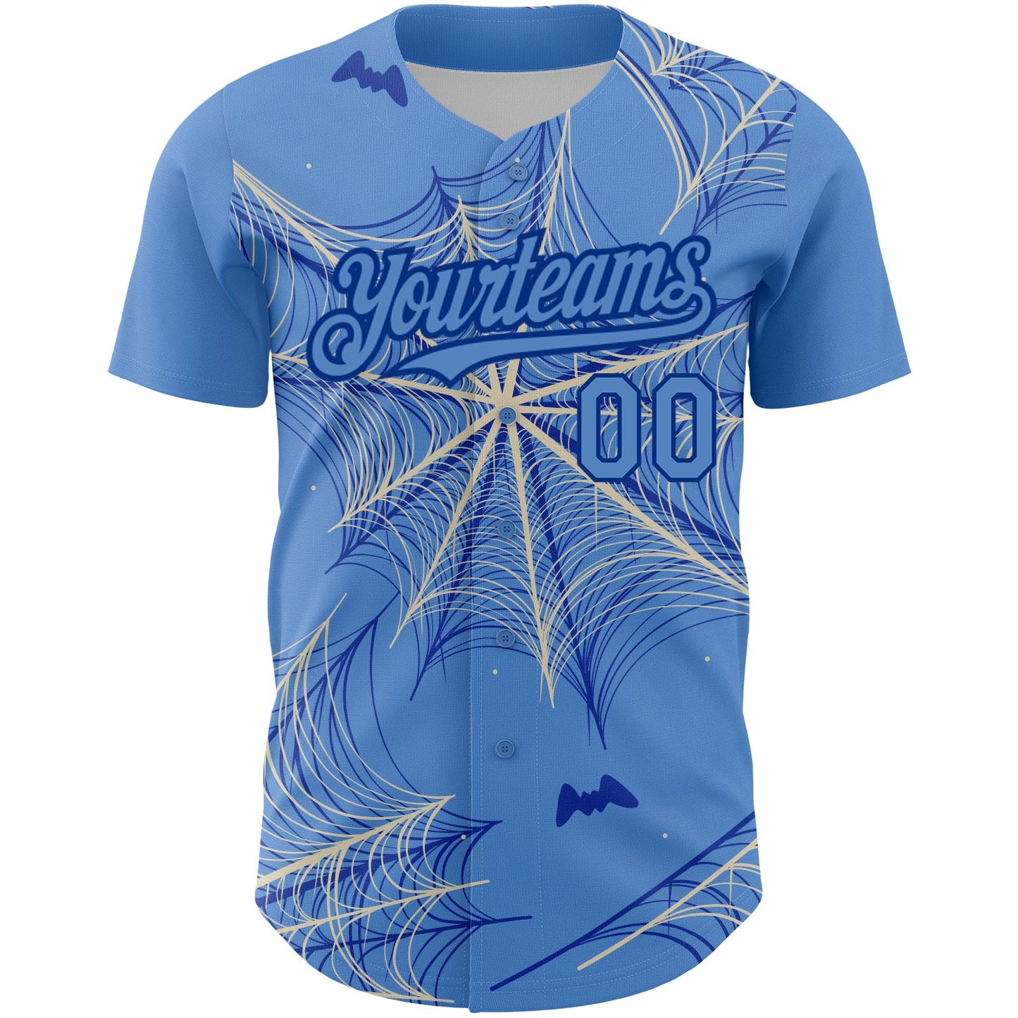 Custom Light Blue Cream-Royal 3D Pattern Design Spider Web Authentic Baseball Jersey view 2