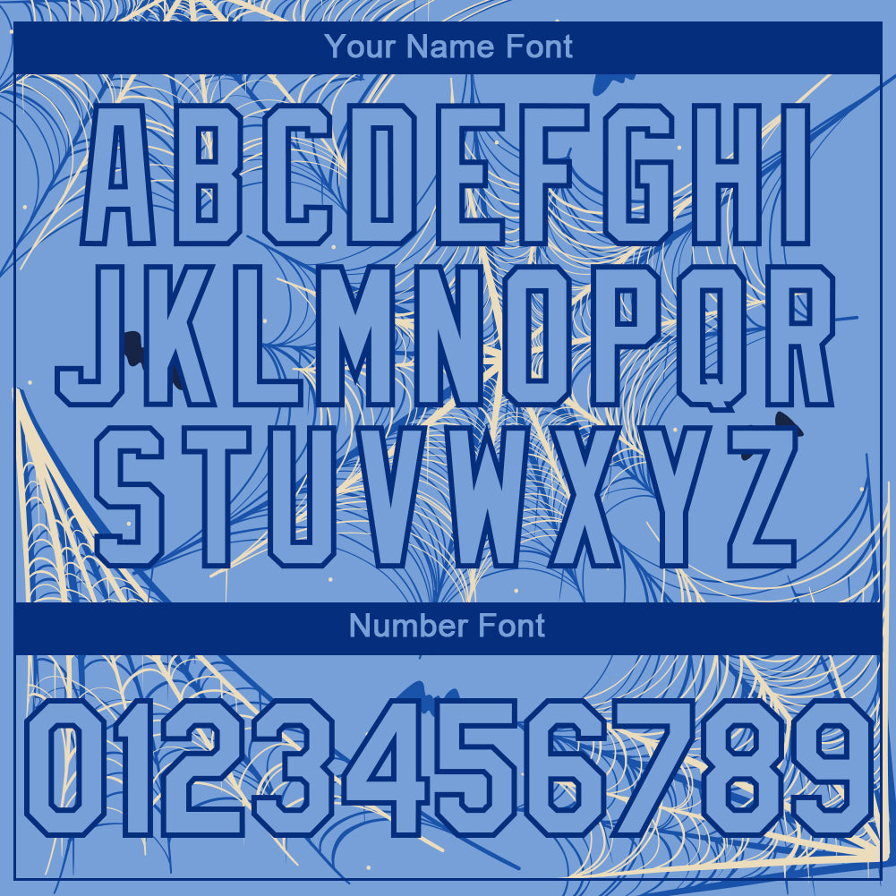Custom Light Blue Cream-Royal 3D Pattern Design Spider Web Authentic Baseball Jersey view 5