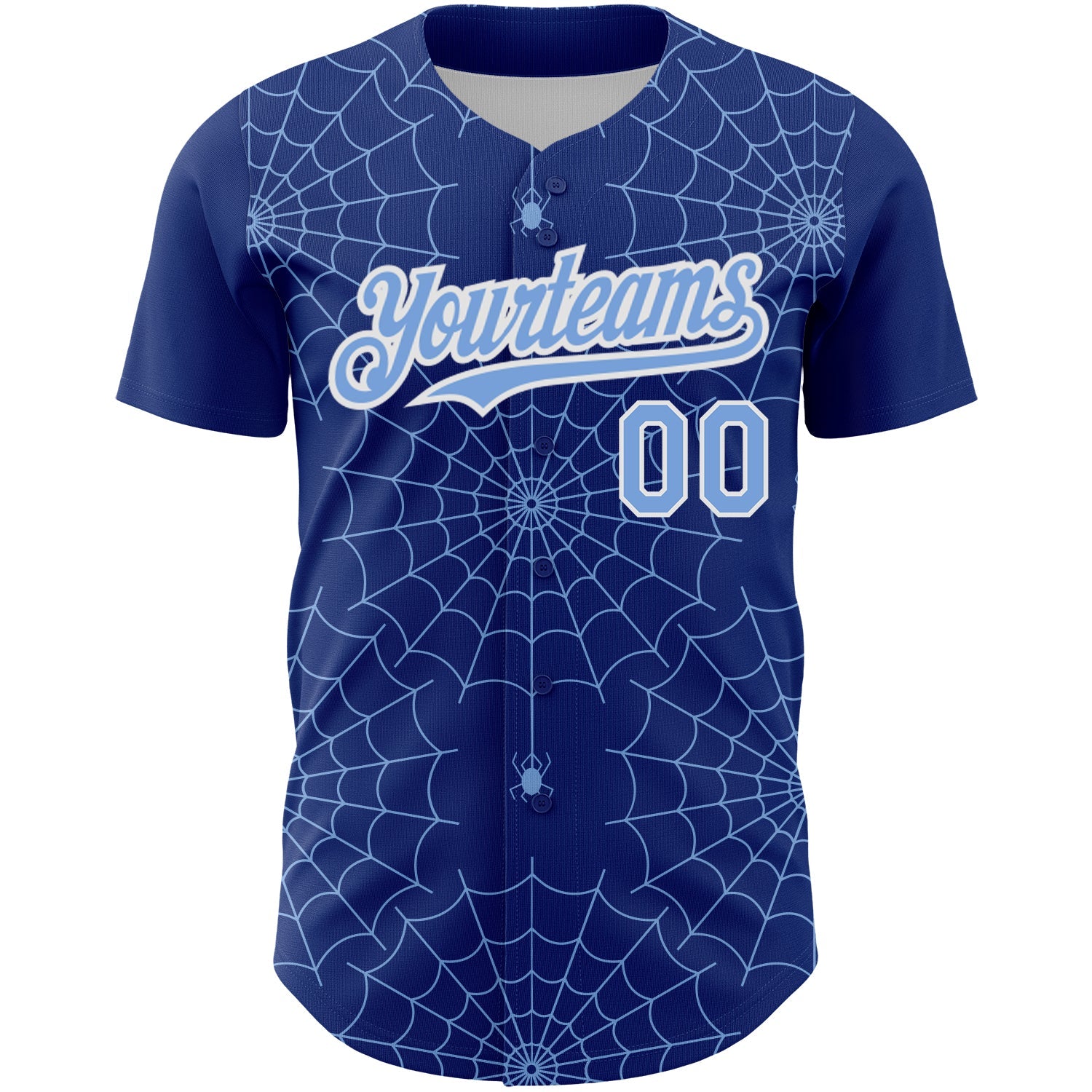 Custom Royal Light Blue-White 3D Pattern Design Spider Web Authentic Baseball Jersey view 2