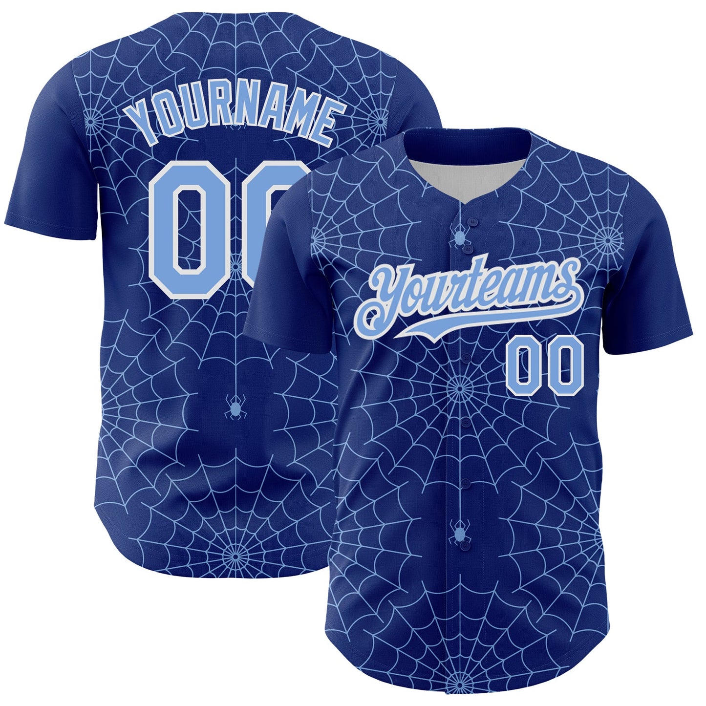 Custom Royal Light Blue-White 3D Pattern Design Spider Web Authentic Baseball Jersey - Main View