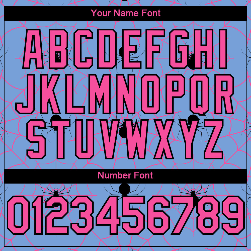 Custom Light Blue Pink-Black 3D Pattern Design Spider Web Authentic Baseball Jersey view 5