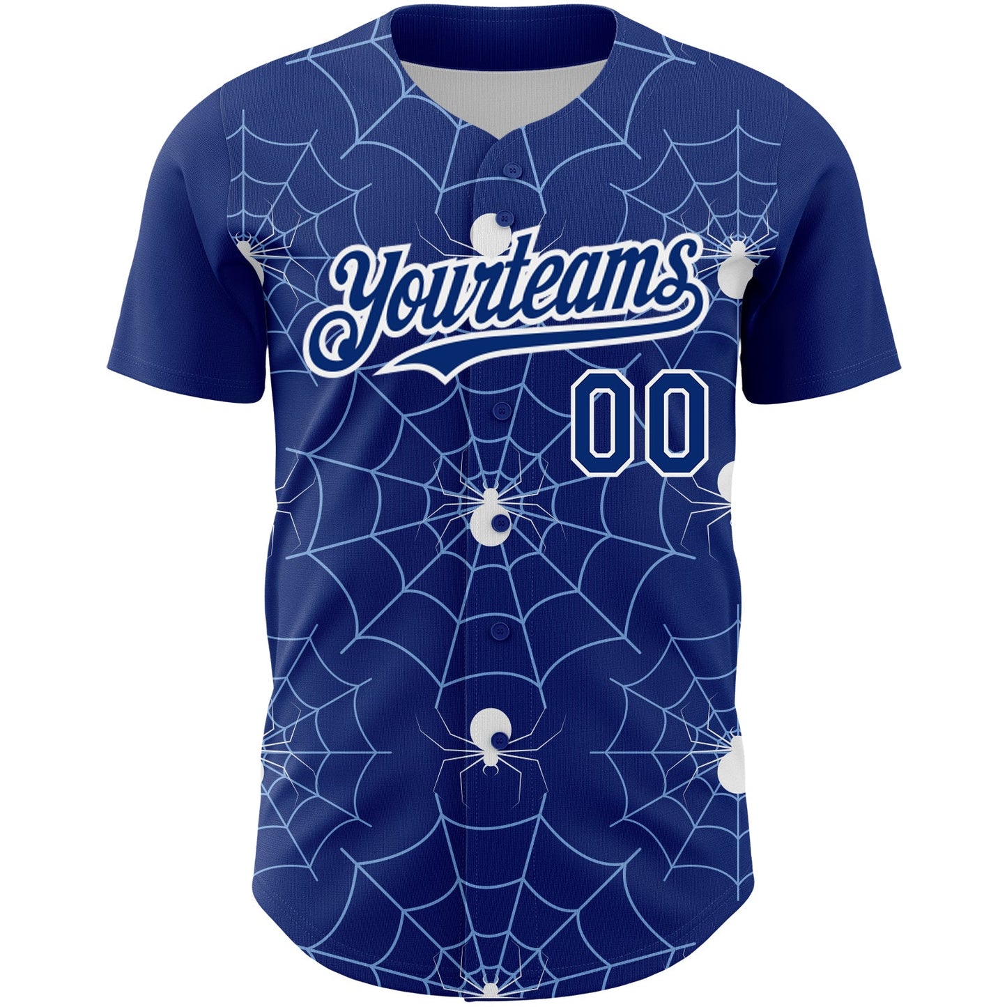Custom Royal Light Blue-White 3D Pattern Design Spider Web Authentic Baseball Jersey view 2