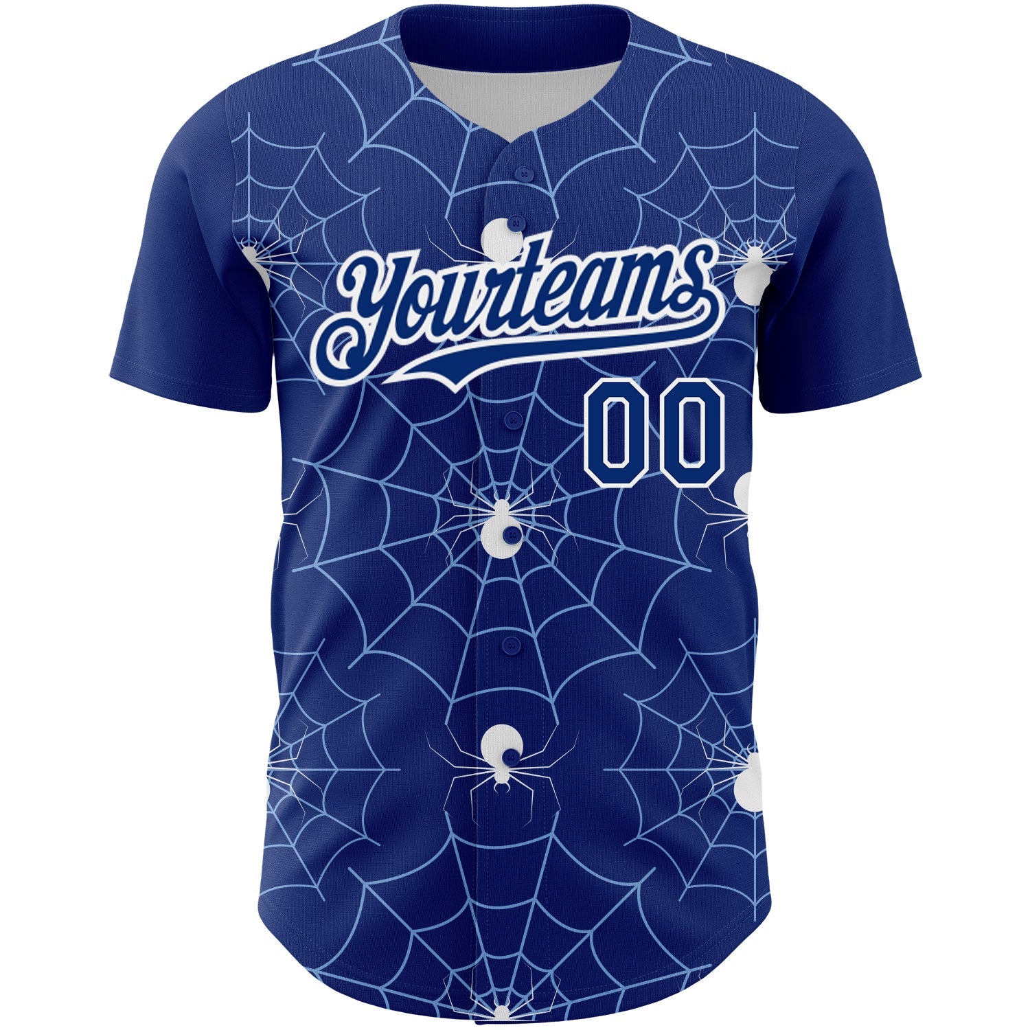 Custom Royal Light Blue-White 3D Pattern Design Spider Web Authentic Baseball Jersey view 2
