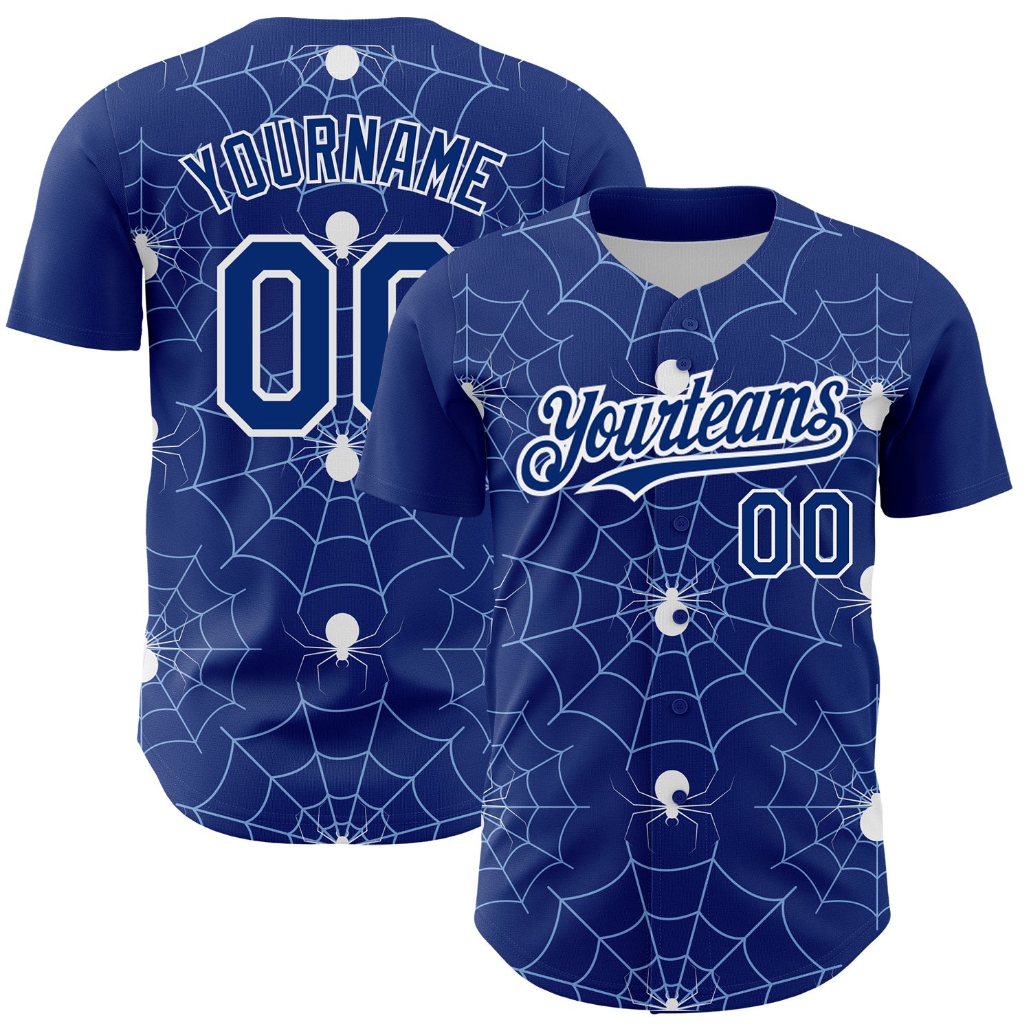 Custom Royal Light Blue-White 3D Pattern Design Spider Web Authentic Baseball Jersey - Main View