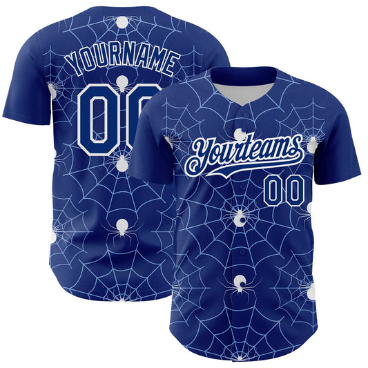 Custom Royal Light Blue-White 3D Pattern Design Spider Web Authentic Baseball Jersey - Main View
