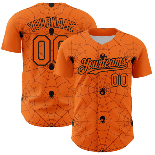 Custom Bay Orange Black 3D Pattern Design Spider Web Authentic Baseball Jersey - Main View