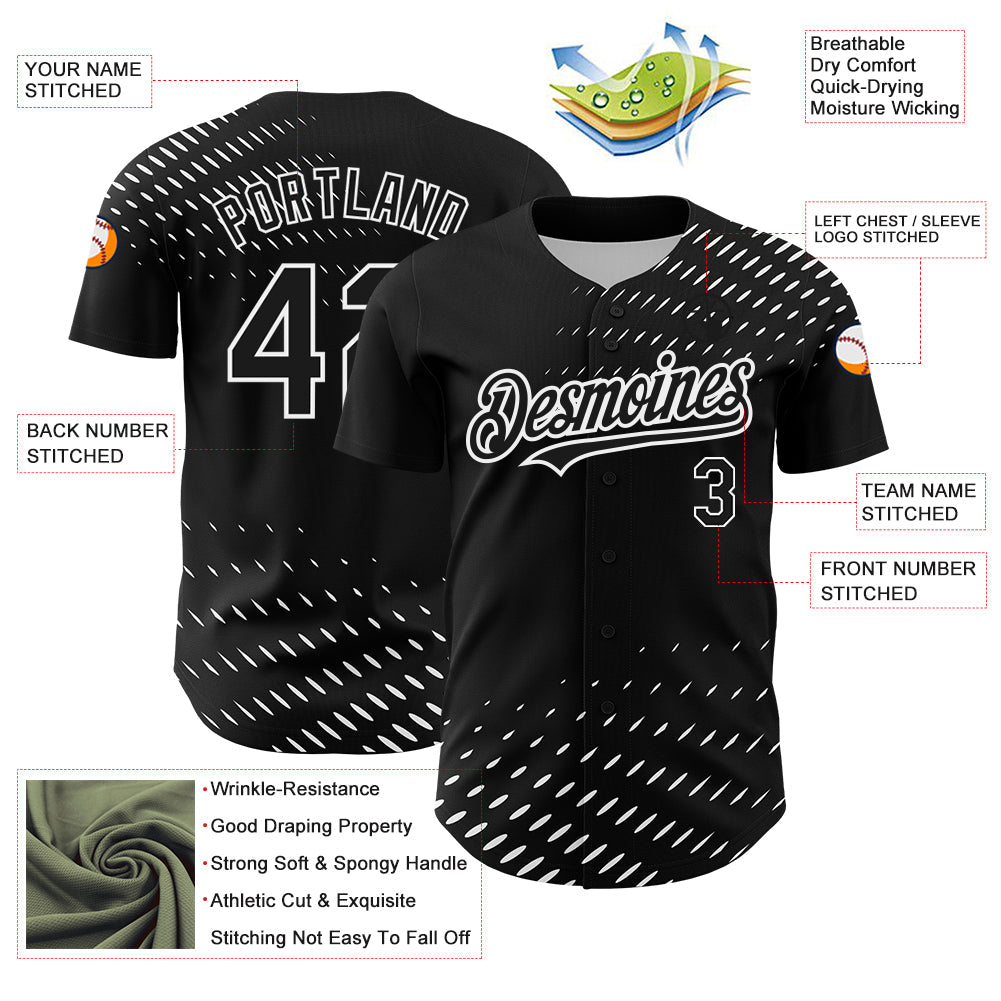Custom Black White 3D Pattern Design Halftone Authentic Baseball Jersey view 3