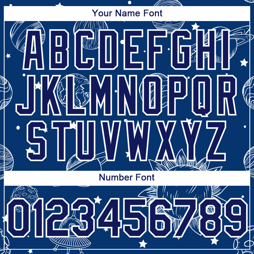 Custom Royal White 3D Pattern Design Planets Authentic Baseball Jersey view 5