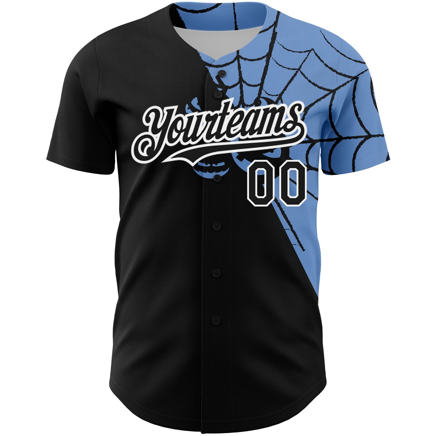Custom Black Light Blue-White 3D Pattern Design Spider Web Authentic Baseball Jersey view 2