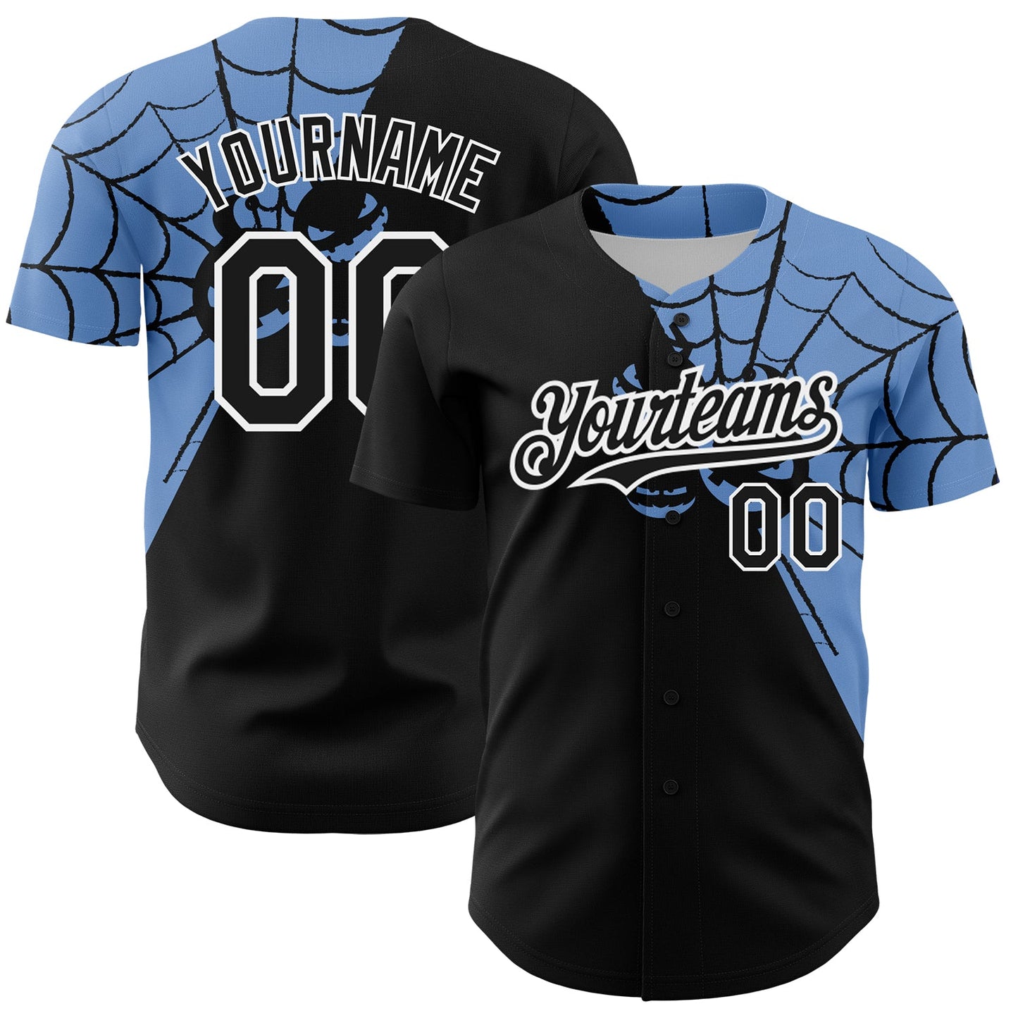Custom Black Light Blue-White 3D Pattern Design Spider Web Authentic Baseball Jersey - Main View