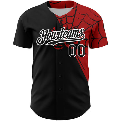 Custom Black Red-White 3D Pattern Design Spider Web Authentic Baseball Jersey view 2